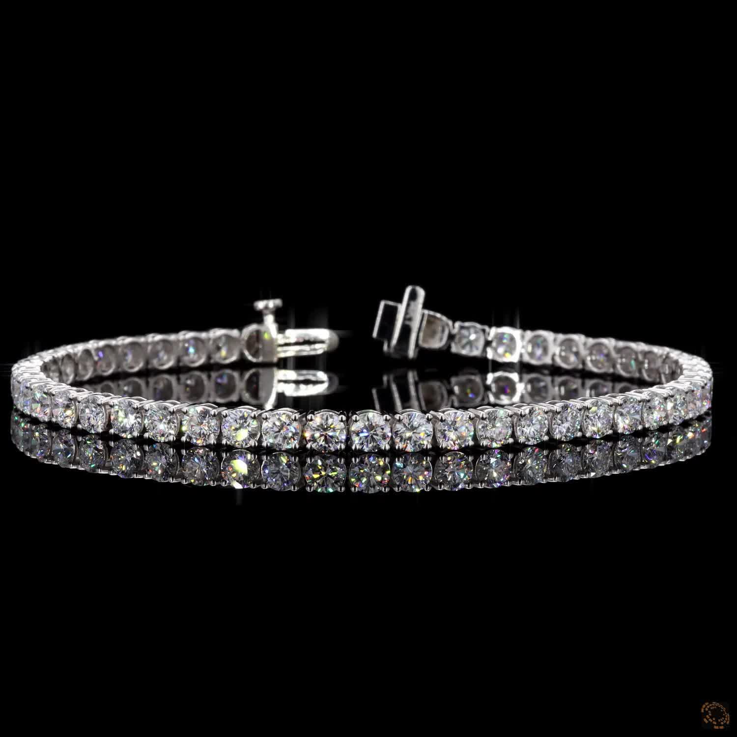 8.19 Ct 14K White Gold Round Moissanite Tennis Bracelet with Double Latch Box Clasp