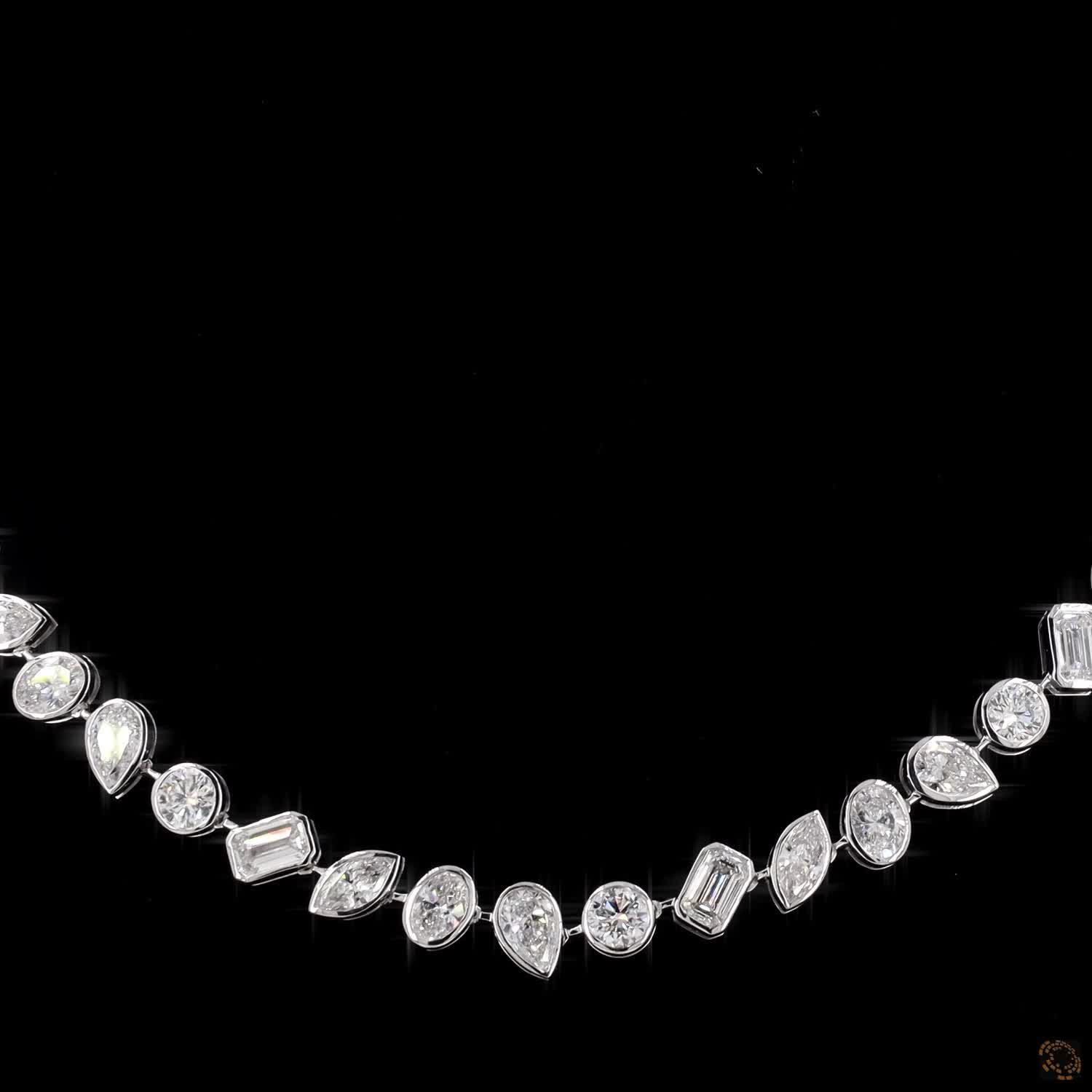 17.19 Ct White Gold Bezel Set Fancy Shape Diamond Mosaic Tennis Necklace