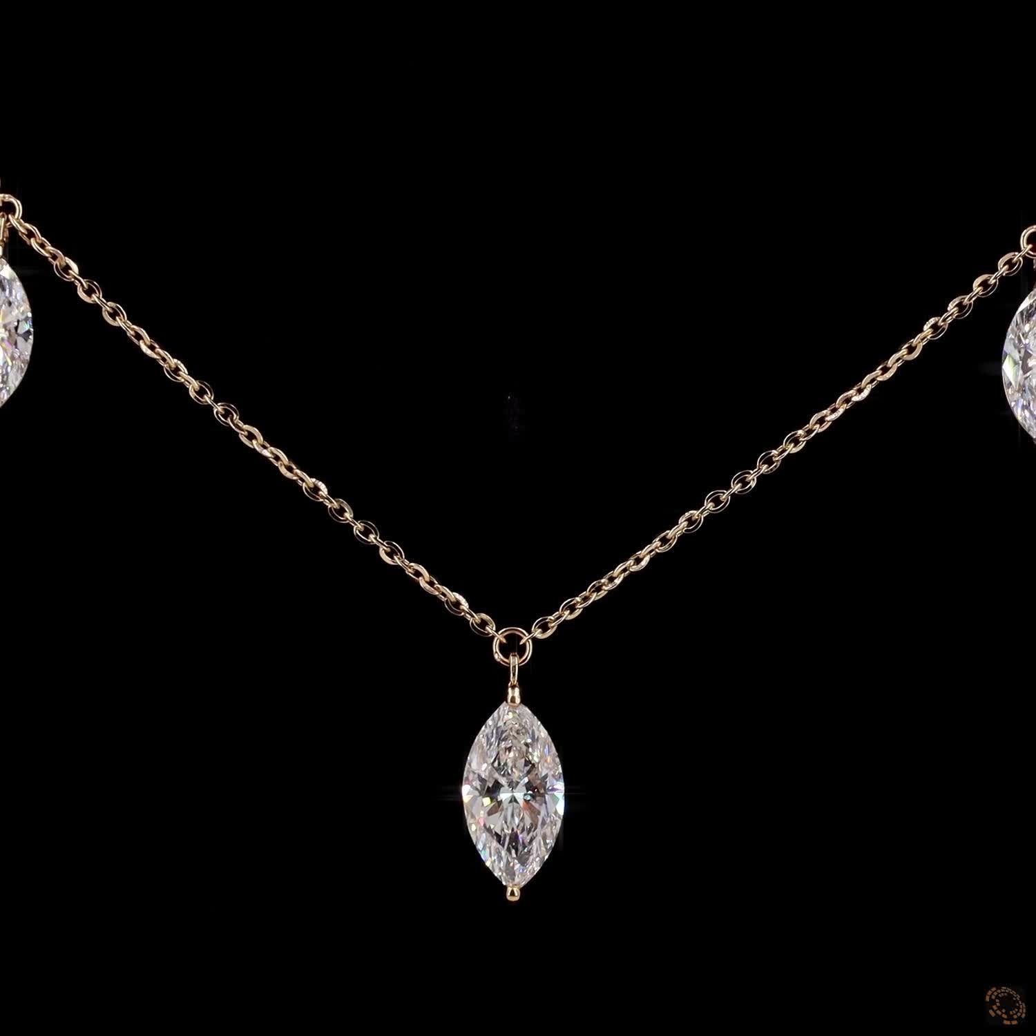 4.27 Ct Marquise Cut Diamond Drop Station Choker Necklace in Rose Gold