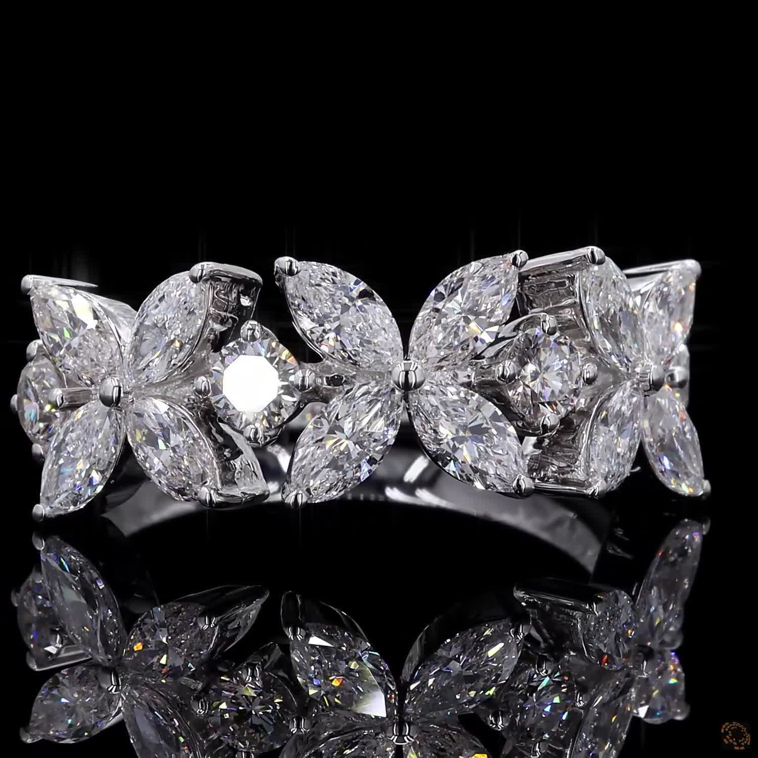 1.01 Ct Flower Shaped Round & Marquise Cut Half Eternity Wedding Band
