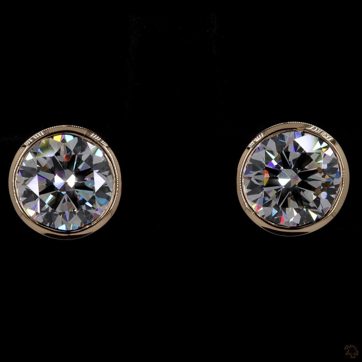 3.13 Ct 14K Yellow Gold Round Cut Diamond Bezel Set Solitaire Stud Earrings