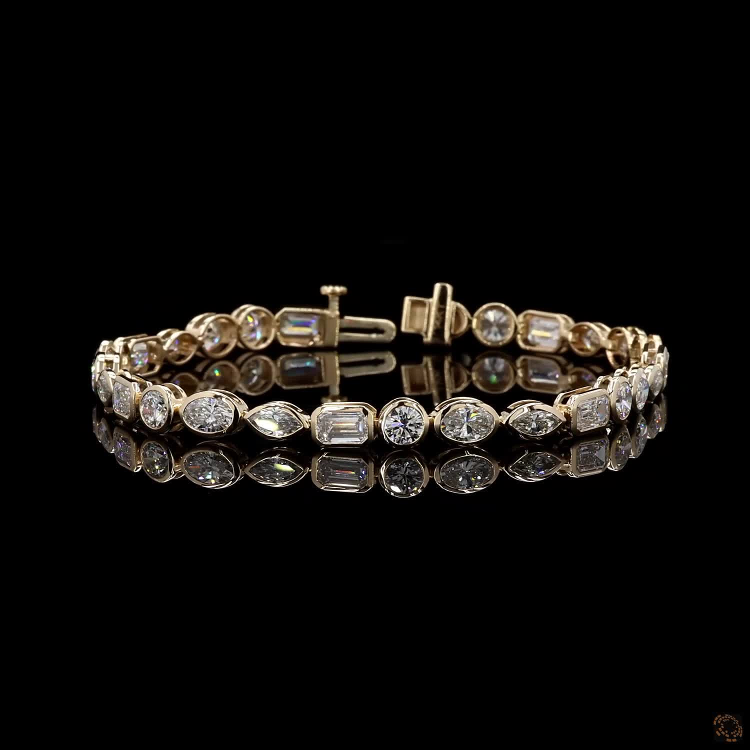 9.27 Ct 14K Yellow Gold Multi-Shape Cut Bezel Fancy Bracelet with Double Latch Box Clasp