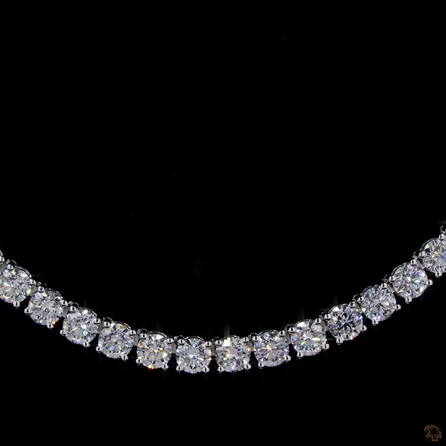 26.79 Ct Graduated Round Diamond Solitaire Choker Tennis Necklace in White Gold
