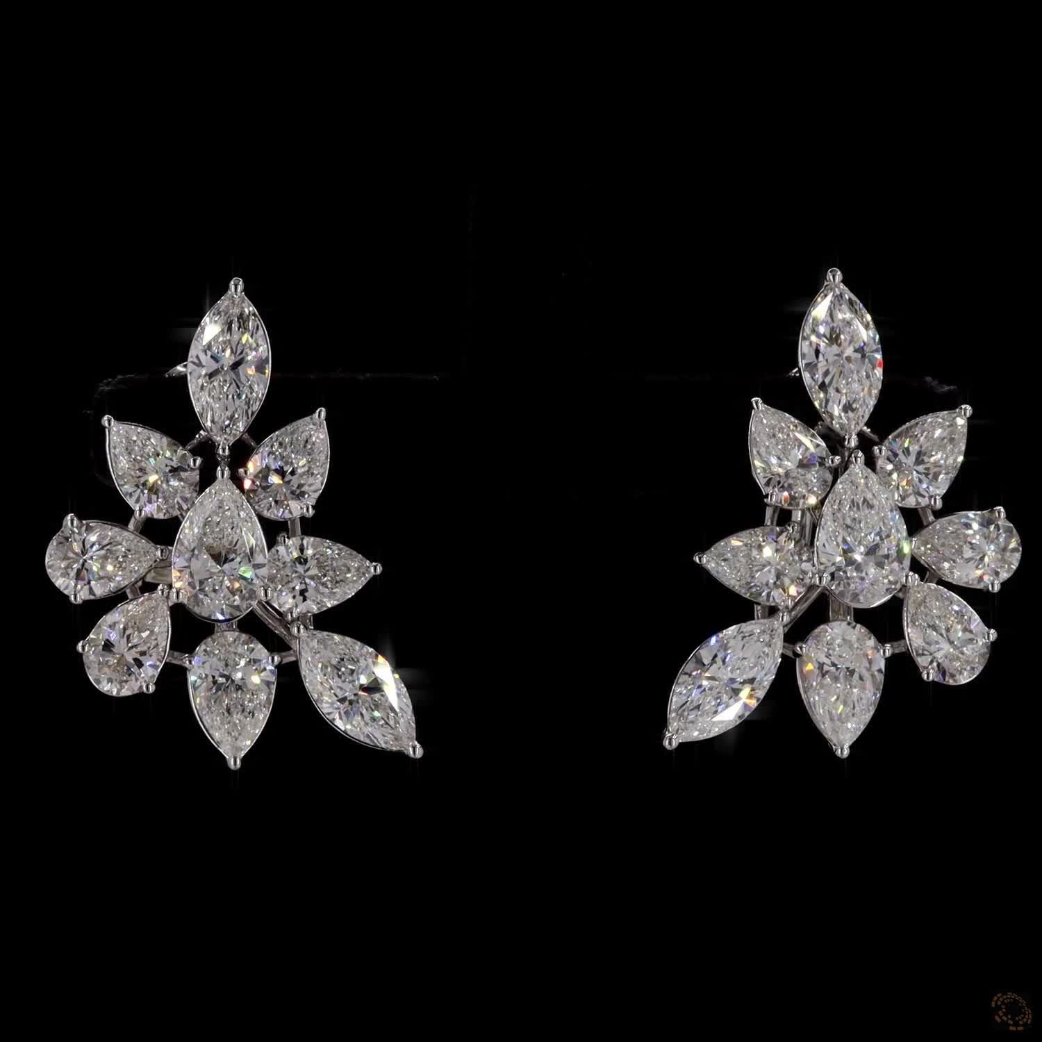8.10 Ct Multi-Cut Pear Marquise Diamond Cluster Earrings in White Gold