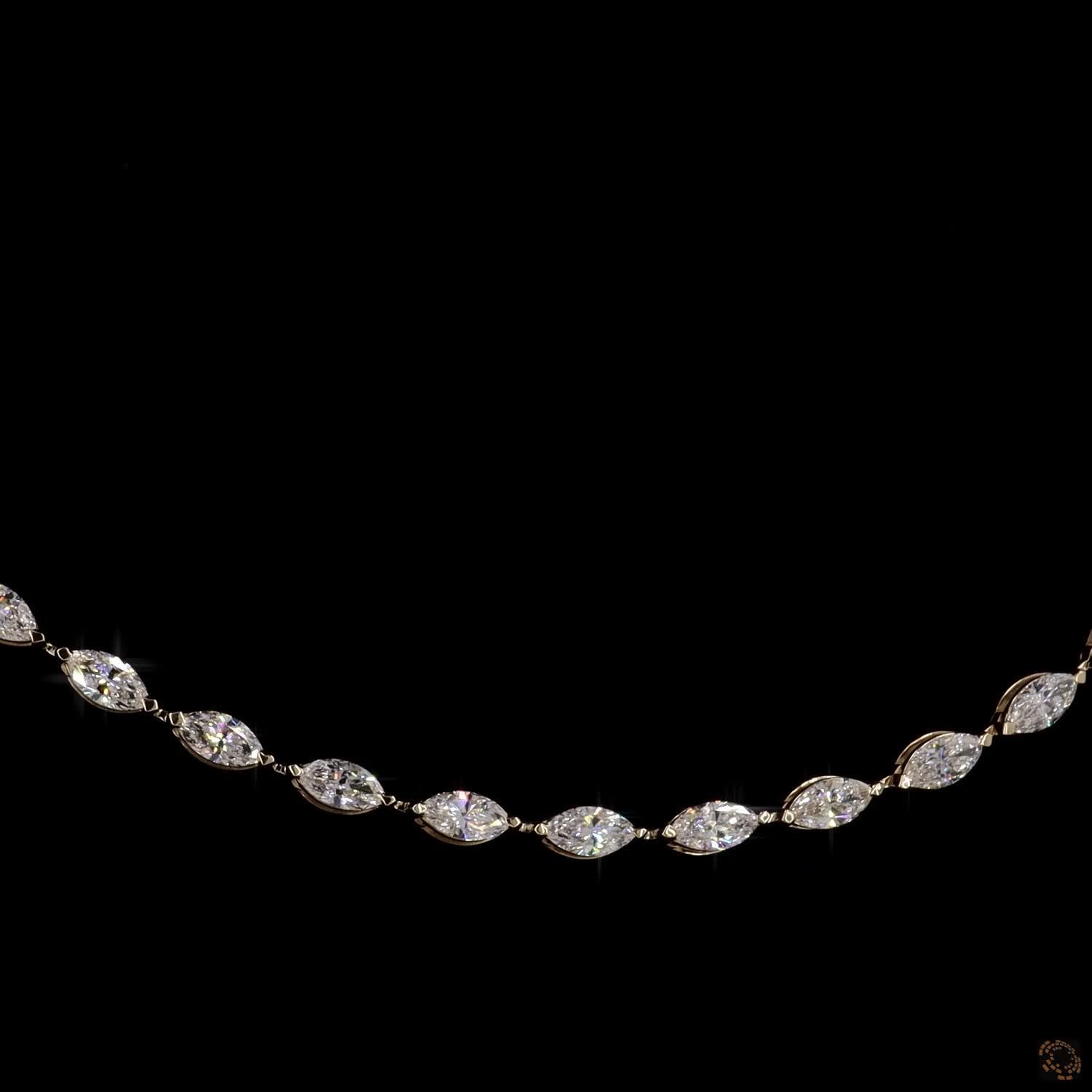 8.18 Ct Marquise Cut Diamond Tennis Necklace in Yellow Gold | East-West Graduated Diamond Riviera Collar