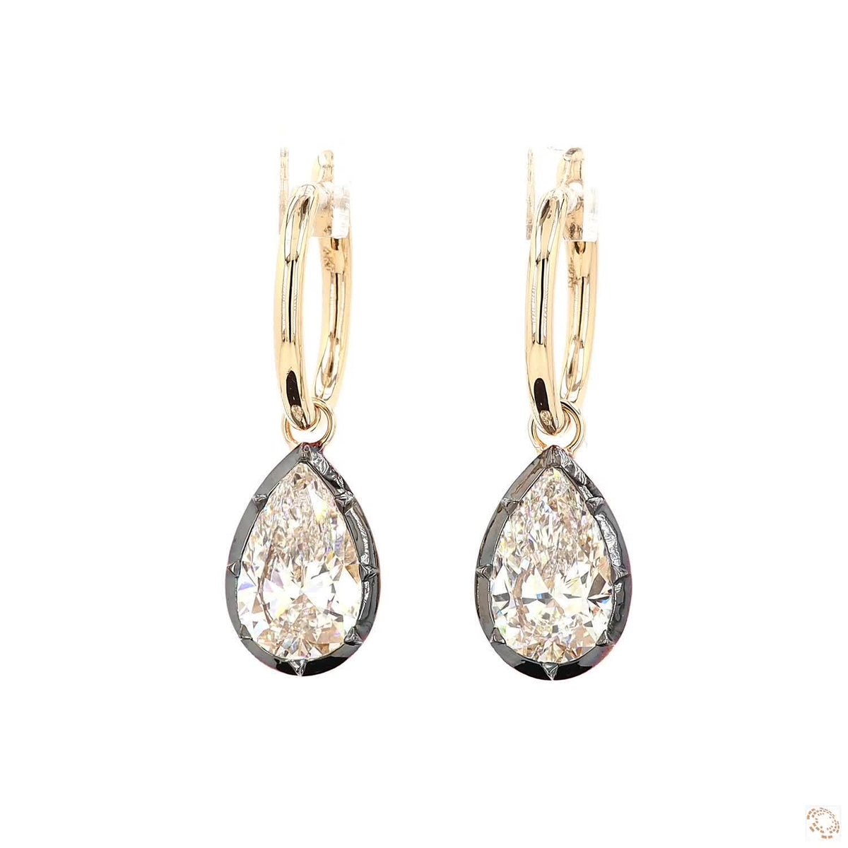 6.16 Ct Pear-Shaped Diamond Black Rhodium Bezel Huggie Charm Earrings