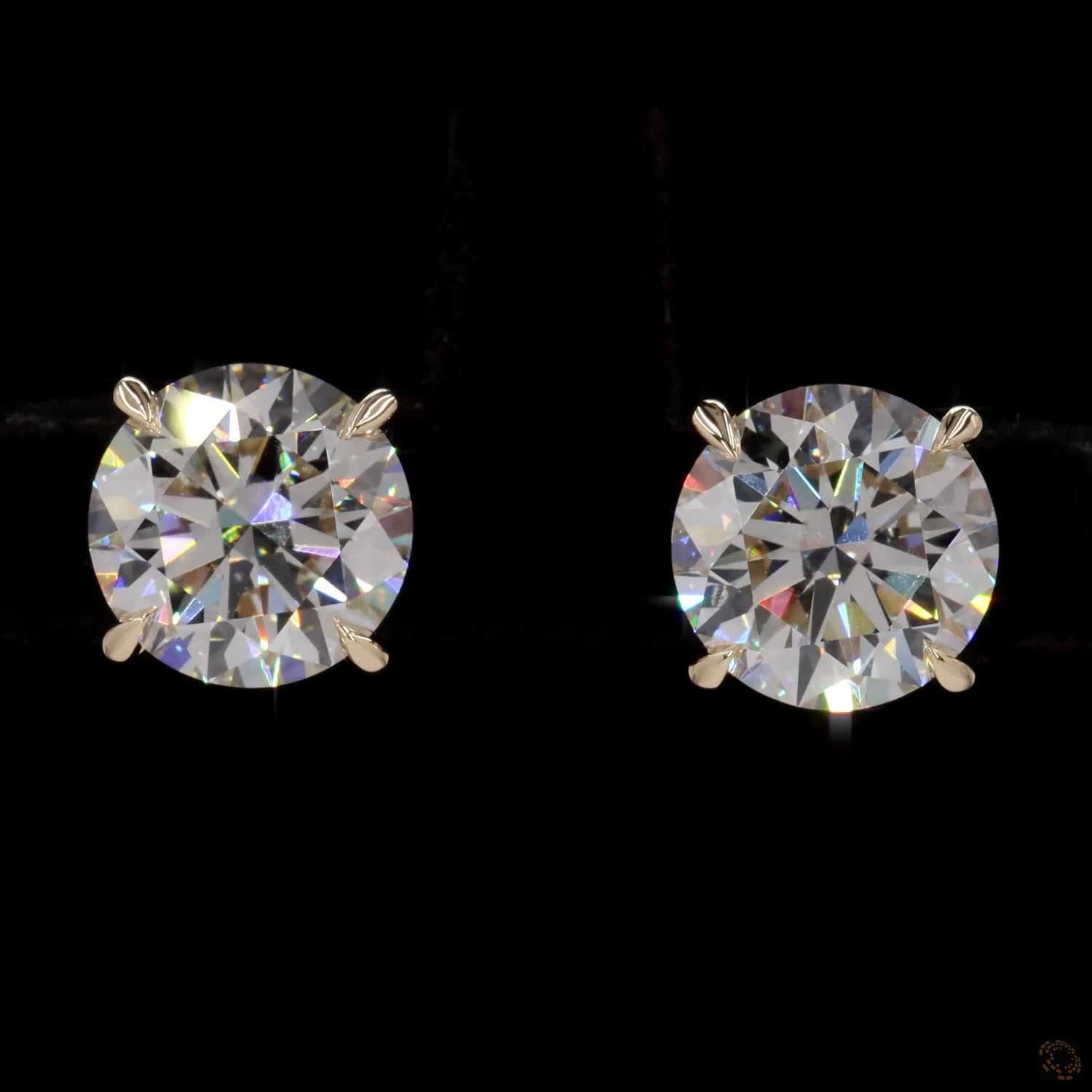 5.04 Ct Solid 14K Yellow Gold Round Brilliant Cut Diamond Stud Earrings – Timeless 4-Prong Double Claw Basket Solitaire Set
