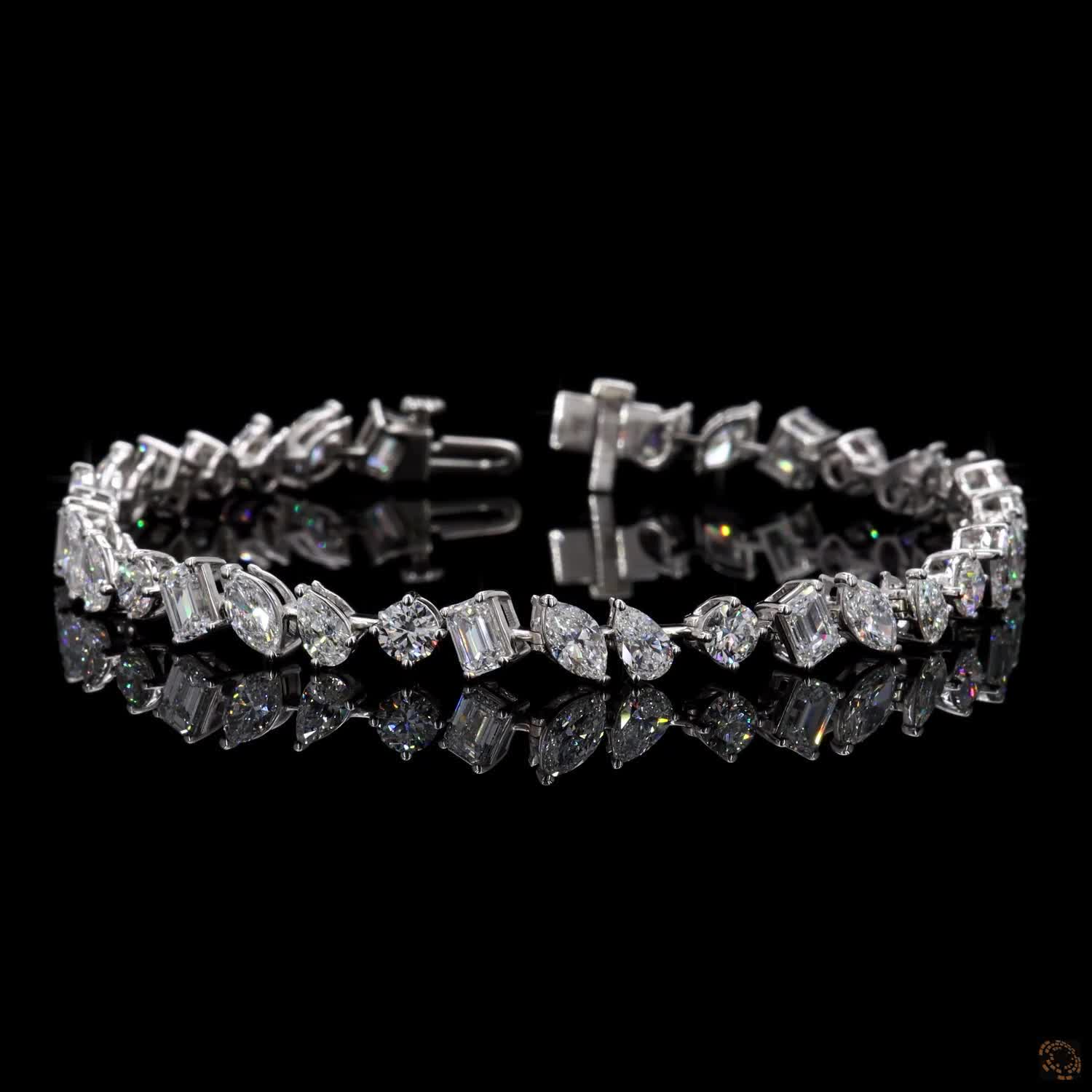 8.26 Ct 14K White Gold Mixed Cut Moissanite Tennis Bracelet with Double Latch Box Clasp