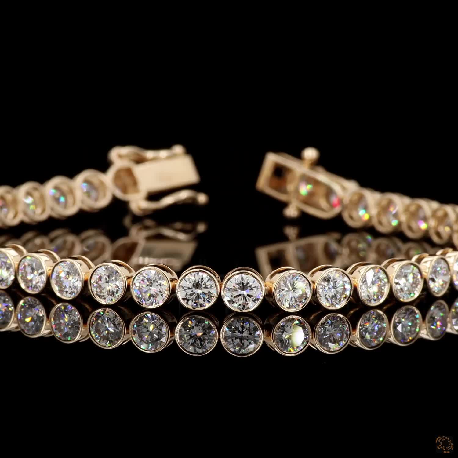 12.85 Ct Gold-Tone Round Crystal Tennis Bracelet for Women – Elegant Sparkling Bracelet