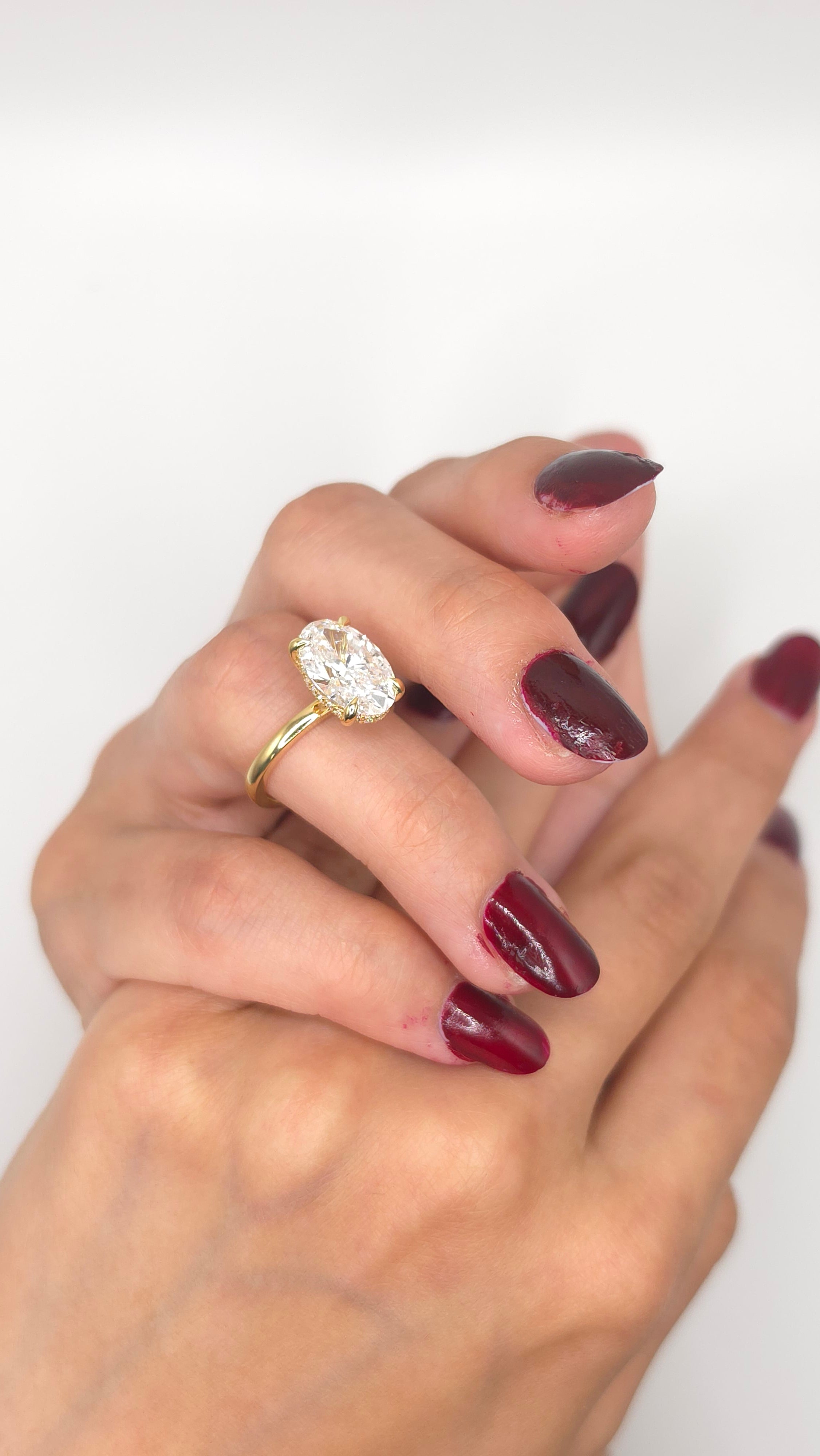 3.69 Ct Oval Cut Hidden Halo Solitaire Engagement Ring in 18K Yellow Gold | Lab Grown Diamond Ring | Minimalist Bridal Ring | Anniversary Gift
