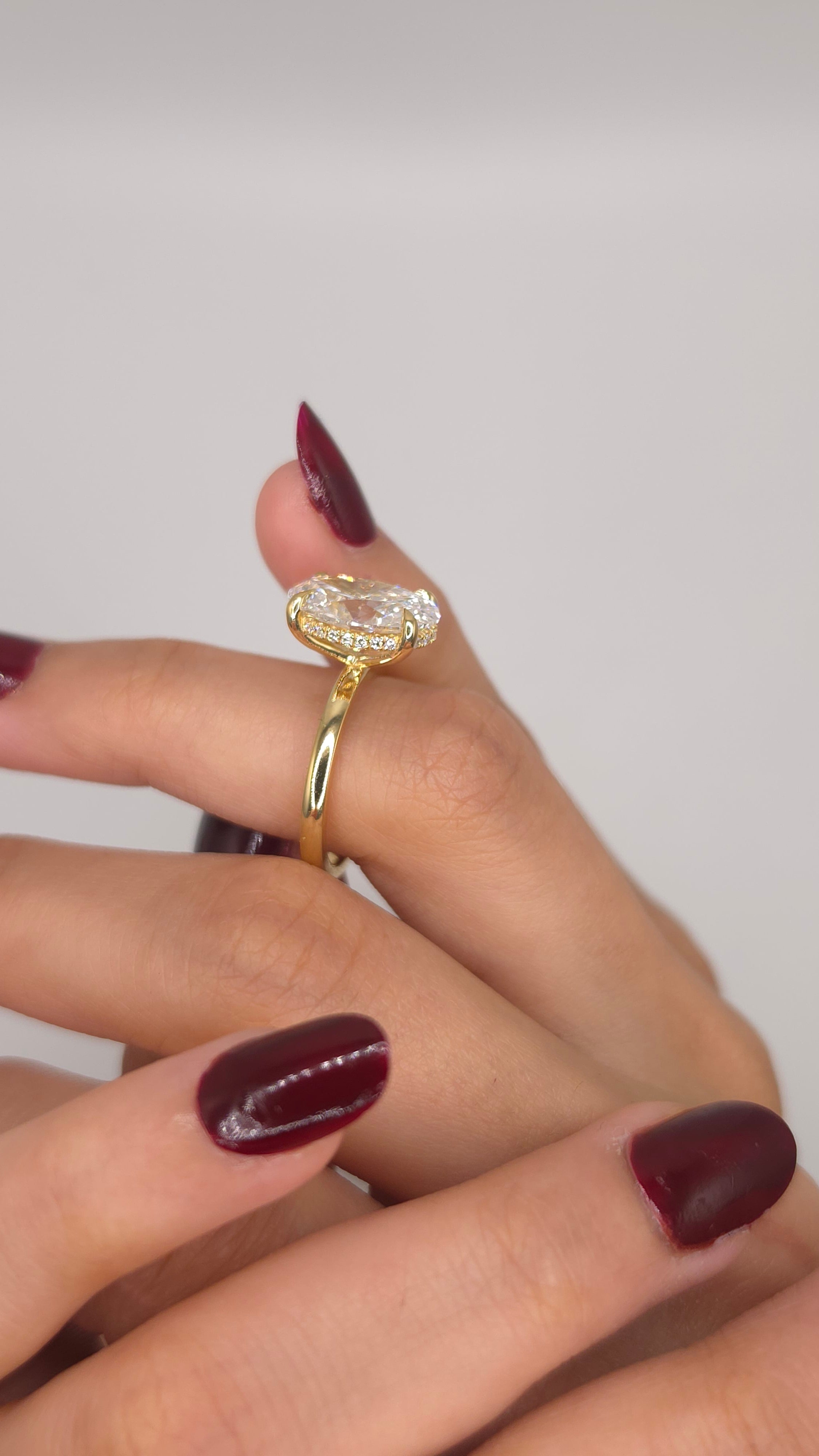 3.69 Ct Oval Cut Hidden Halo Solitaire Engagement Ring in 18K Yellow Gold | Lab Grown Diamond Ring | Minimalist Bridal Ring | Anniversary Gift