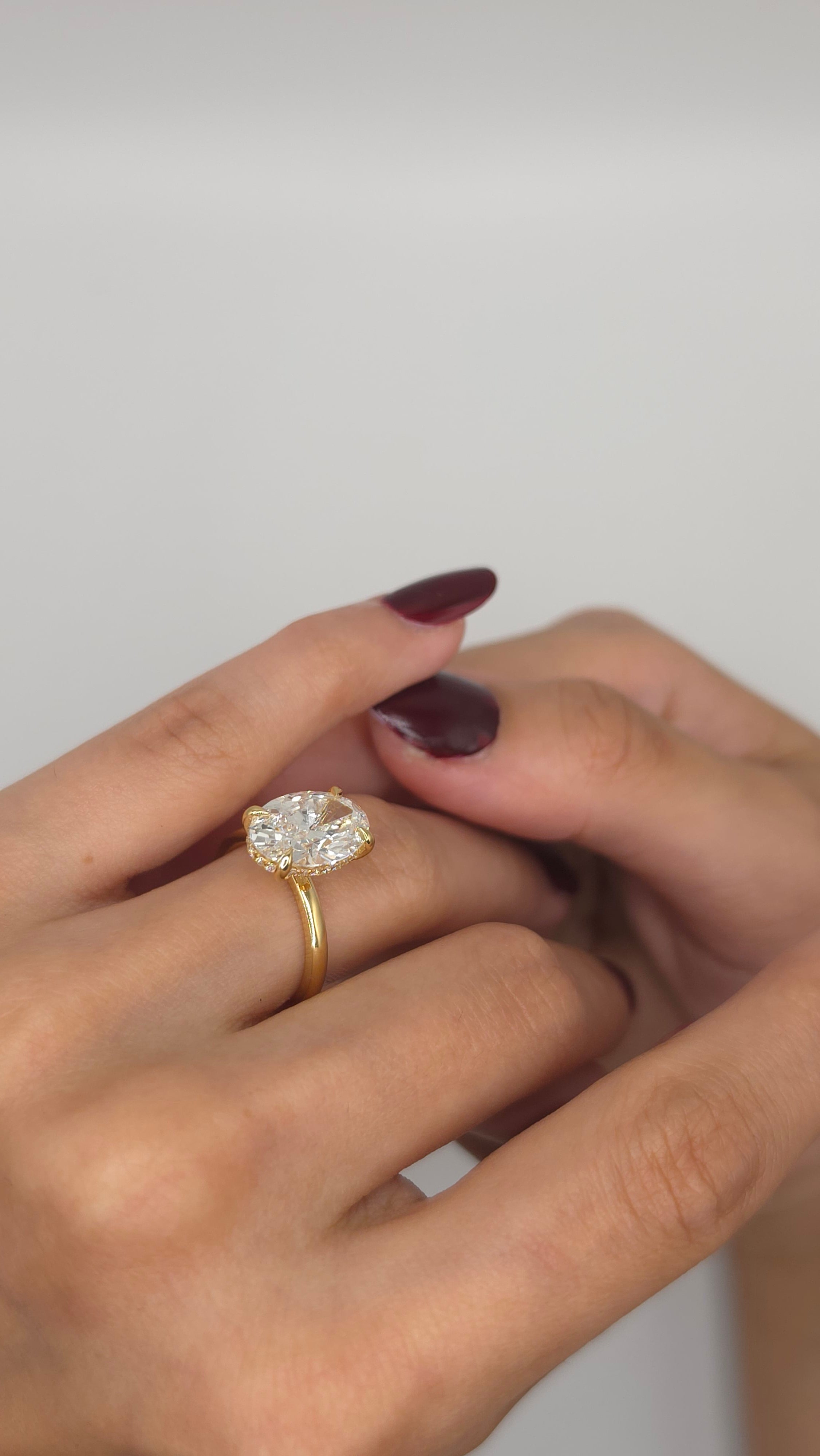 3.69 Ct Oval Cut Hidden Halo Solitaire Engagement Ring in 18K Yellow Gold | Lab Grown Diamond Ring | Minimalist Bridal Ring | Anniversary Gift