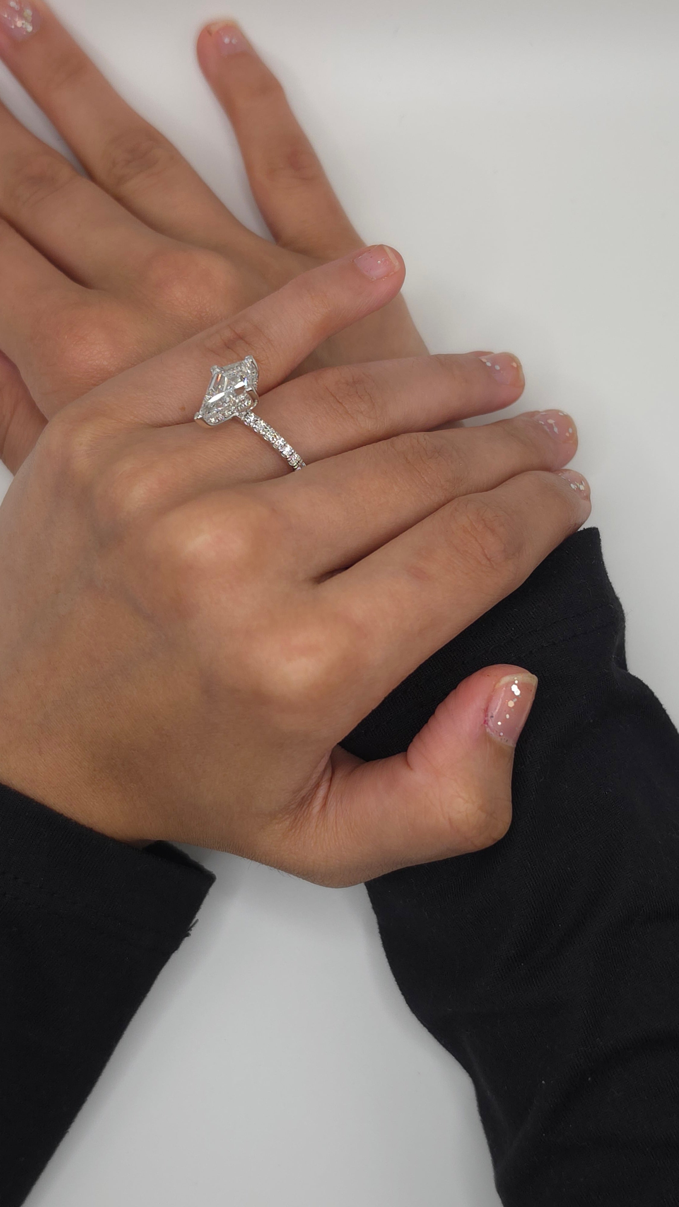 3.42 Ct Unique Geometric Kite Cut Diamond Engagement Ring with Hidden Halo and Pavé Band