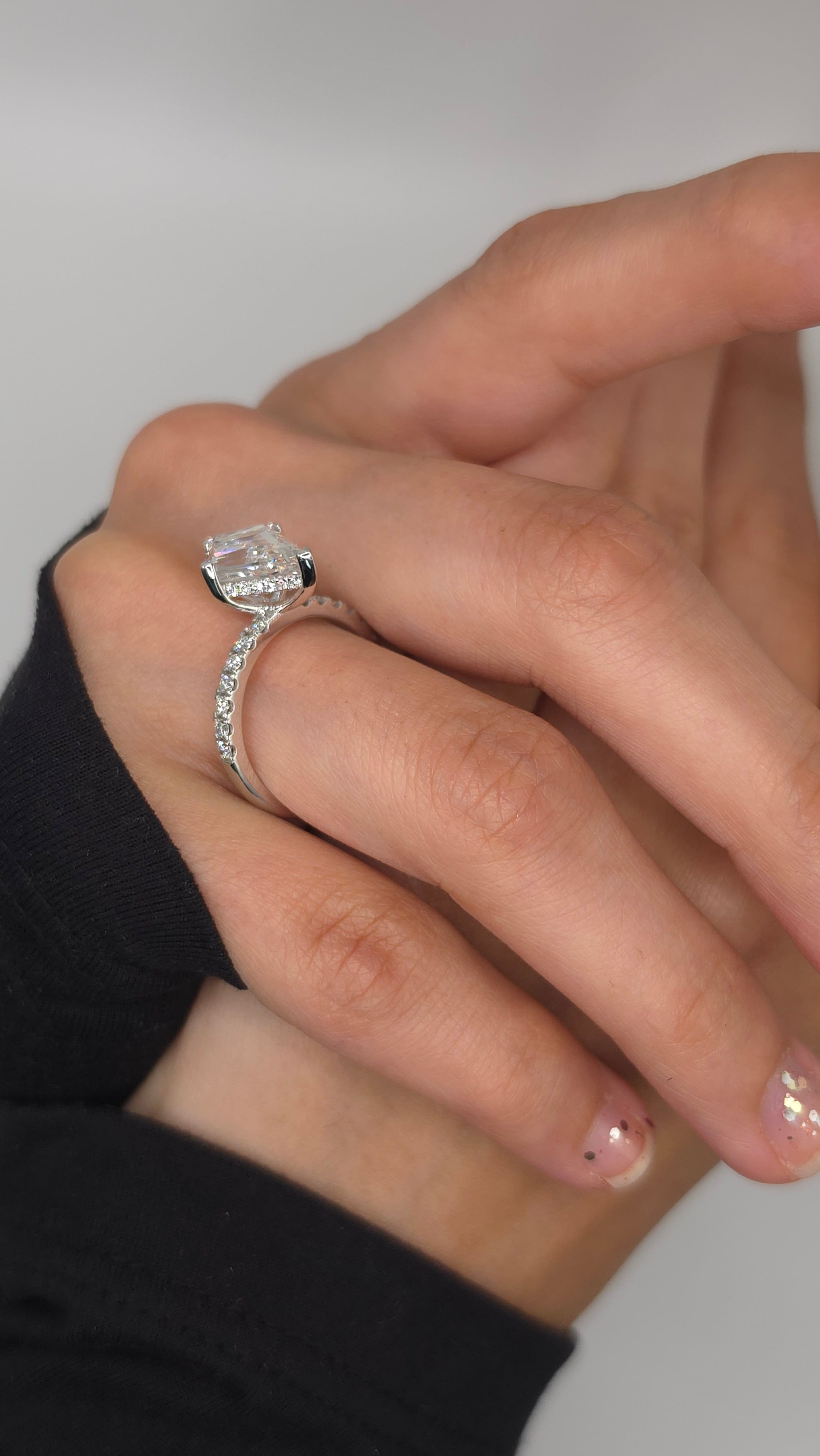 3.42 Ct Unique Geometric Kite Cut Diamond Engagement Ring with Hidden Halo and Pavé Band