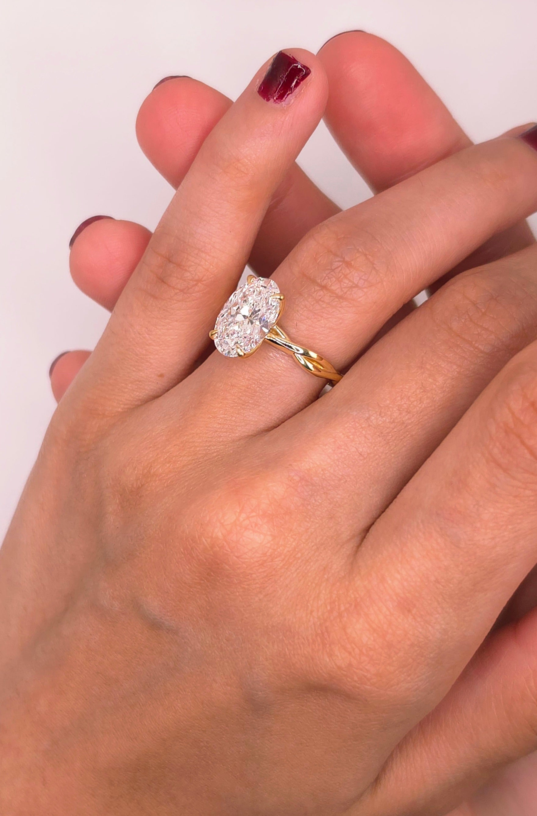3.08 Ct Classic Oval Solitaire Ring with Twisted Cathedral Shank