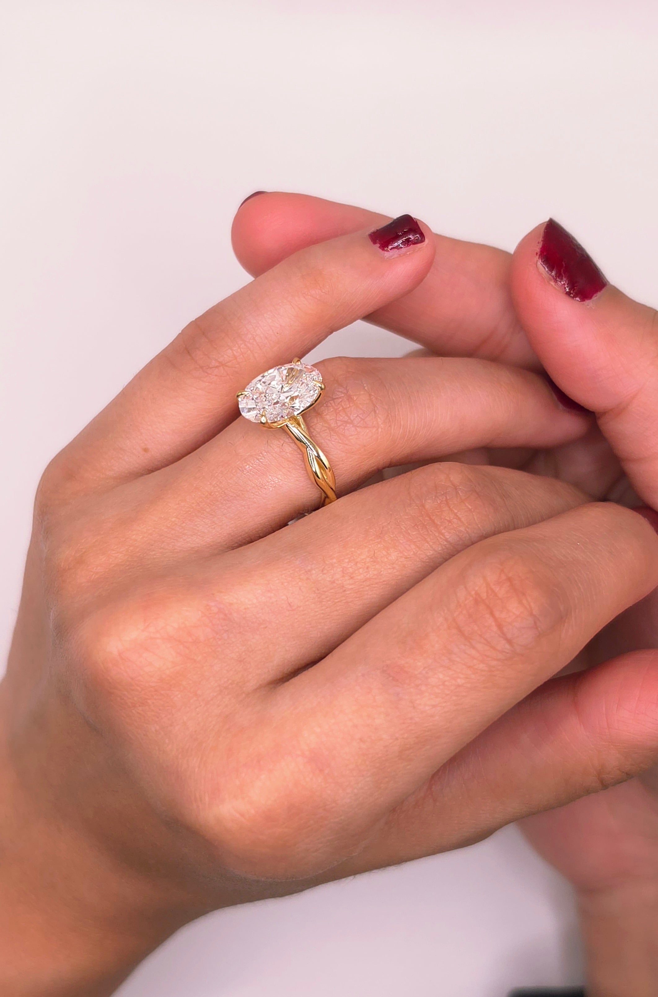 3.08 Ct Classic Oval Solitaire Ring with Twisted Cathedral Shank