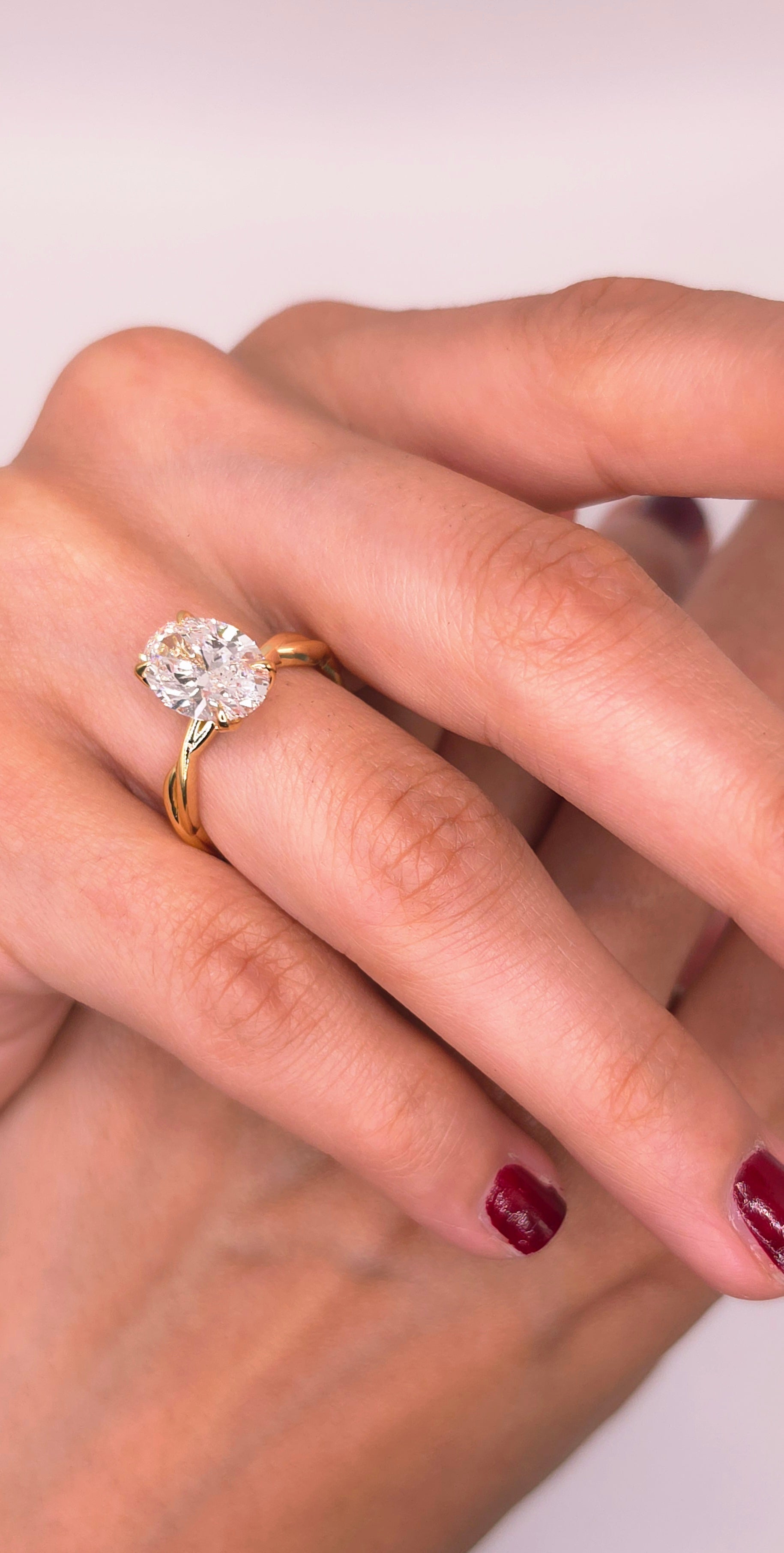 3.08 Ct Classic Oval Solitaire Ring with Twisted Cathedral Shank