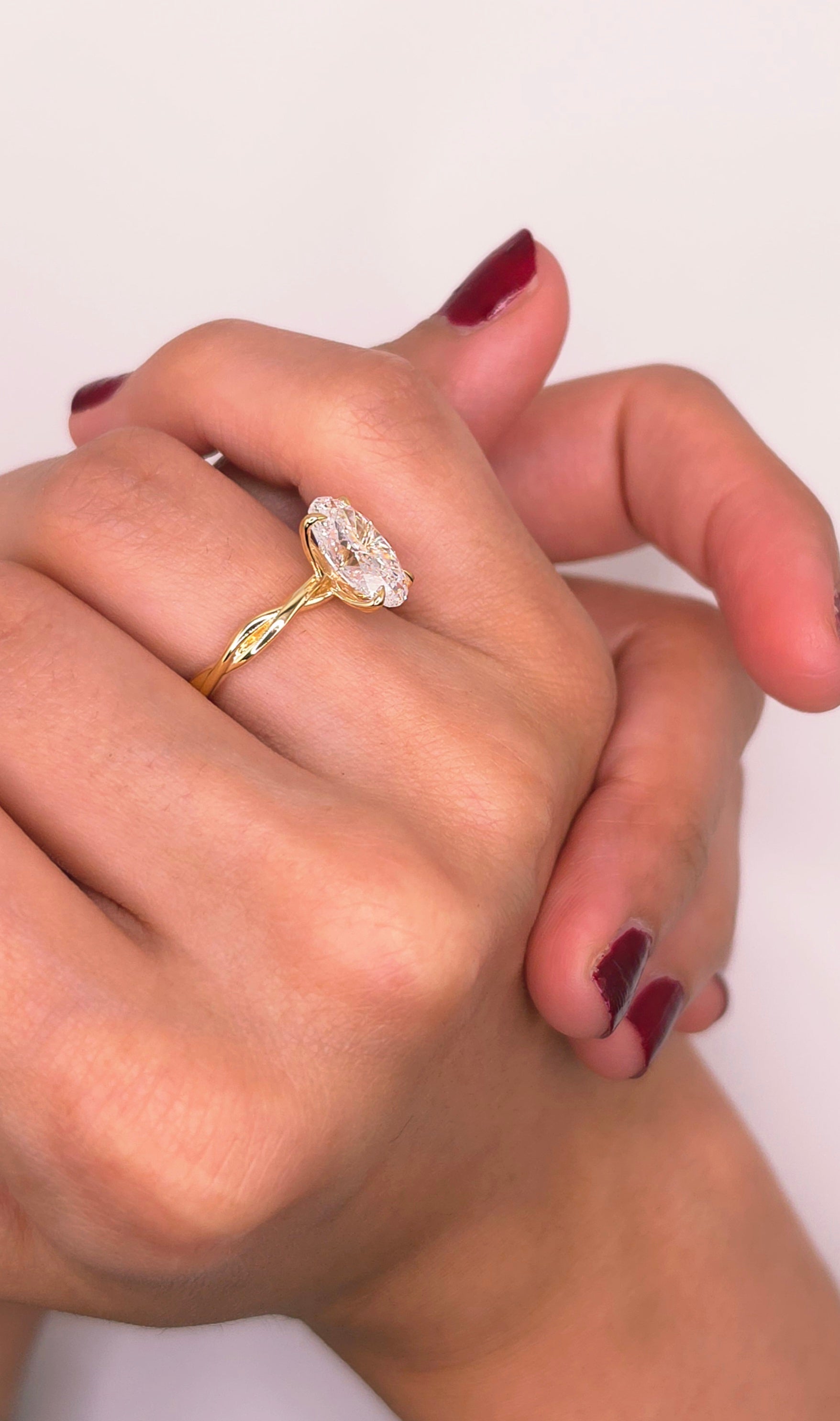 3.08 Ct Classic Oval Solitaire Ring with Twisted Cathedral Shank