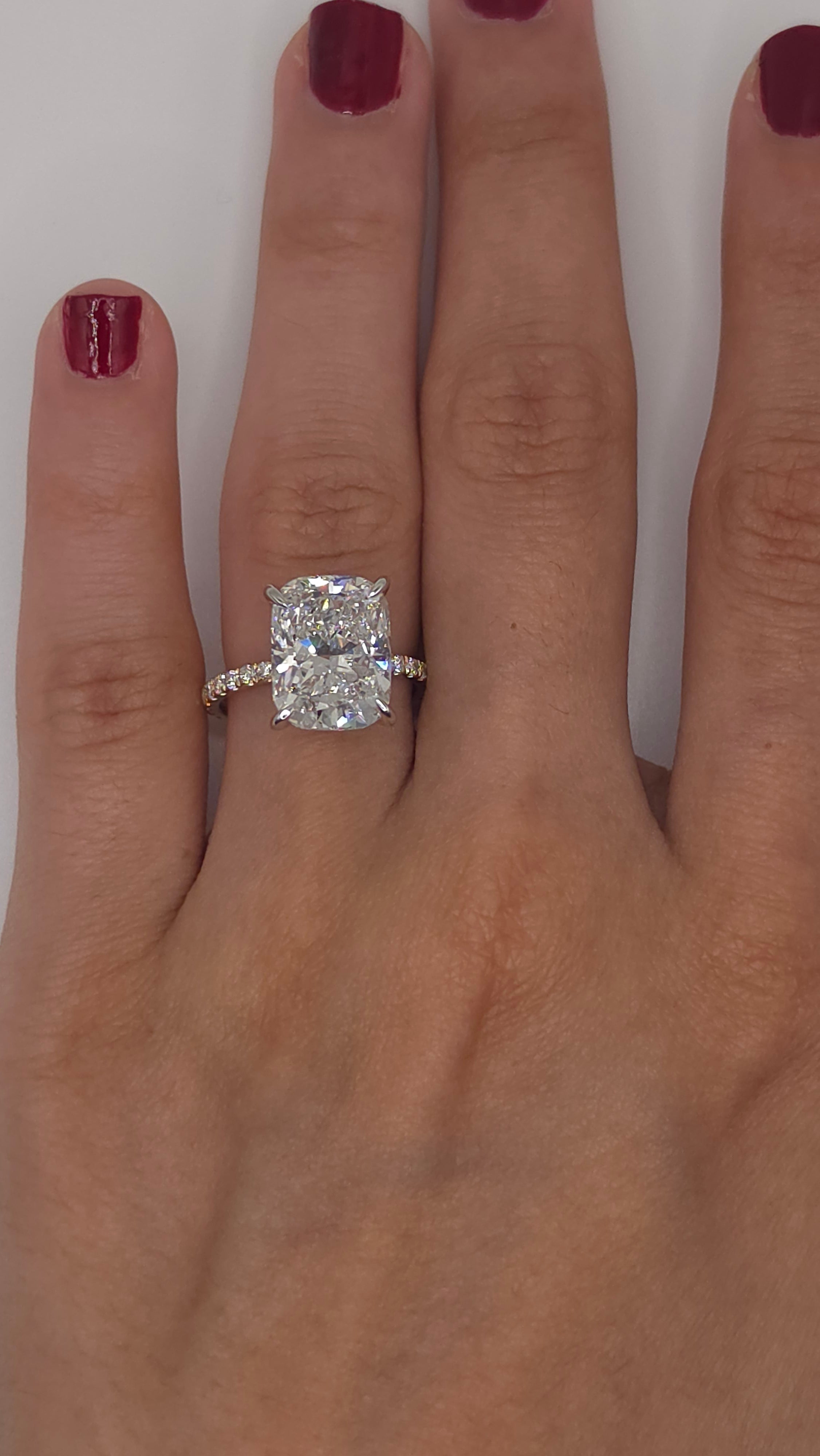 6.43 Ct Exquisite Elongated Cushion Cut Diamond Engagement Ring with Micro-Pavé Band
