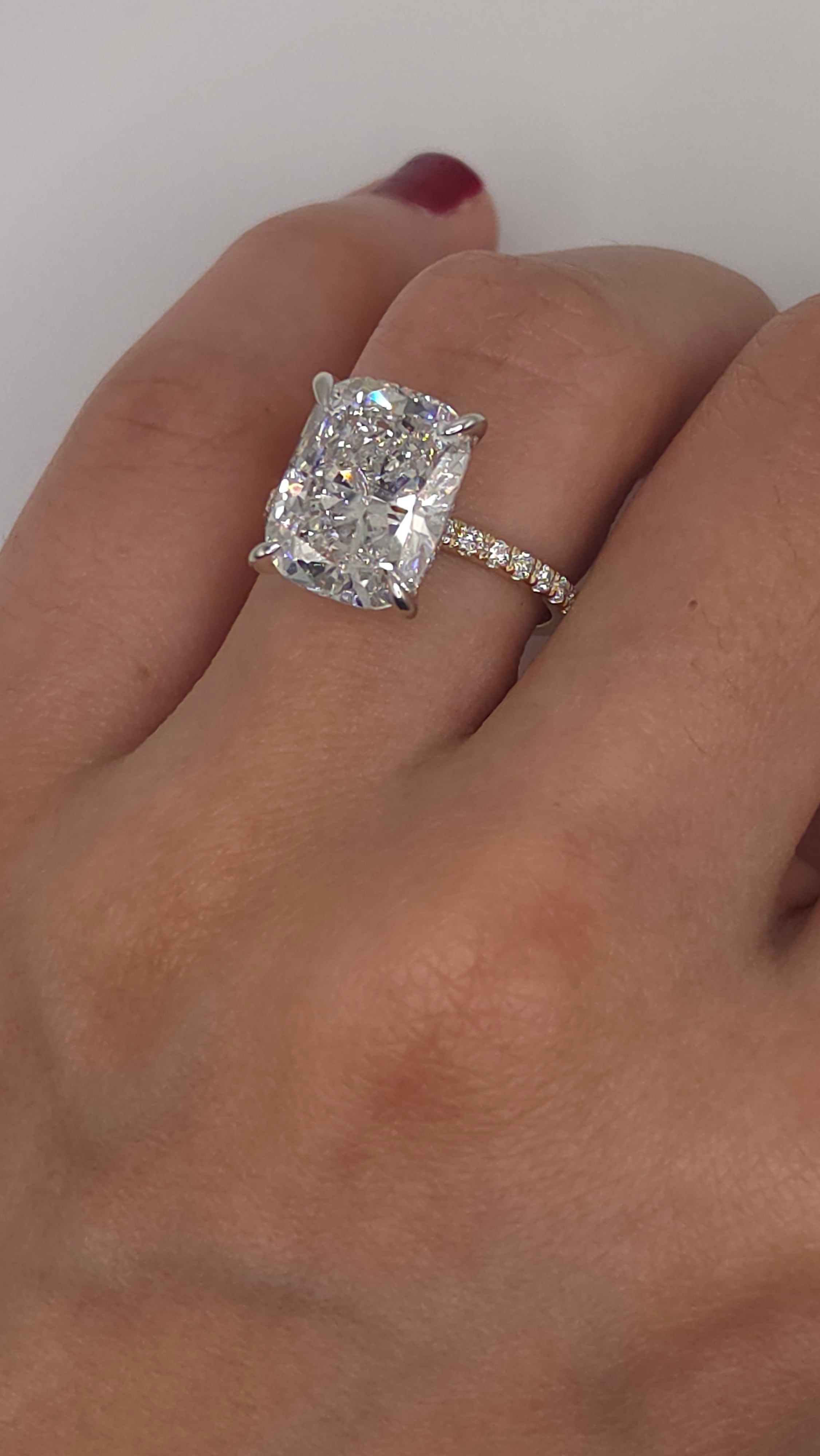 6.43 Ct Exquisite Elongated Cushion Cut Diamond Engagement Ring with Micro-Pavé Band
