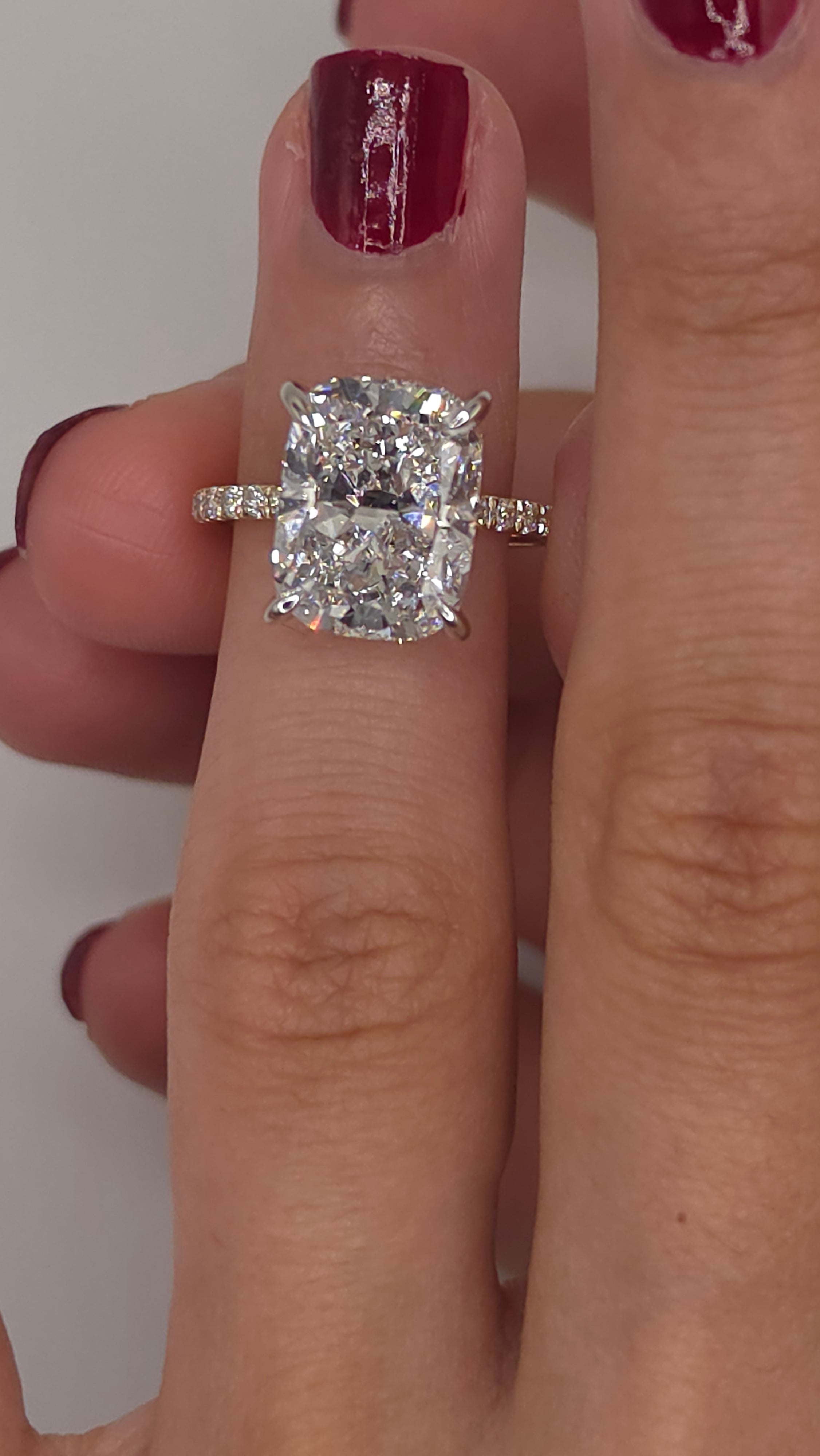 6.43 Ct Exquisite Elongated Cushion Cut Diamond Engagement Ring with Micro-Pavé Band