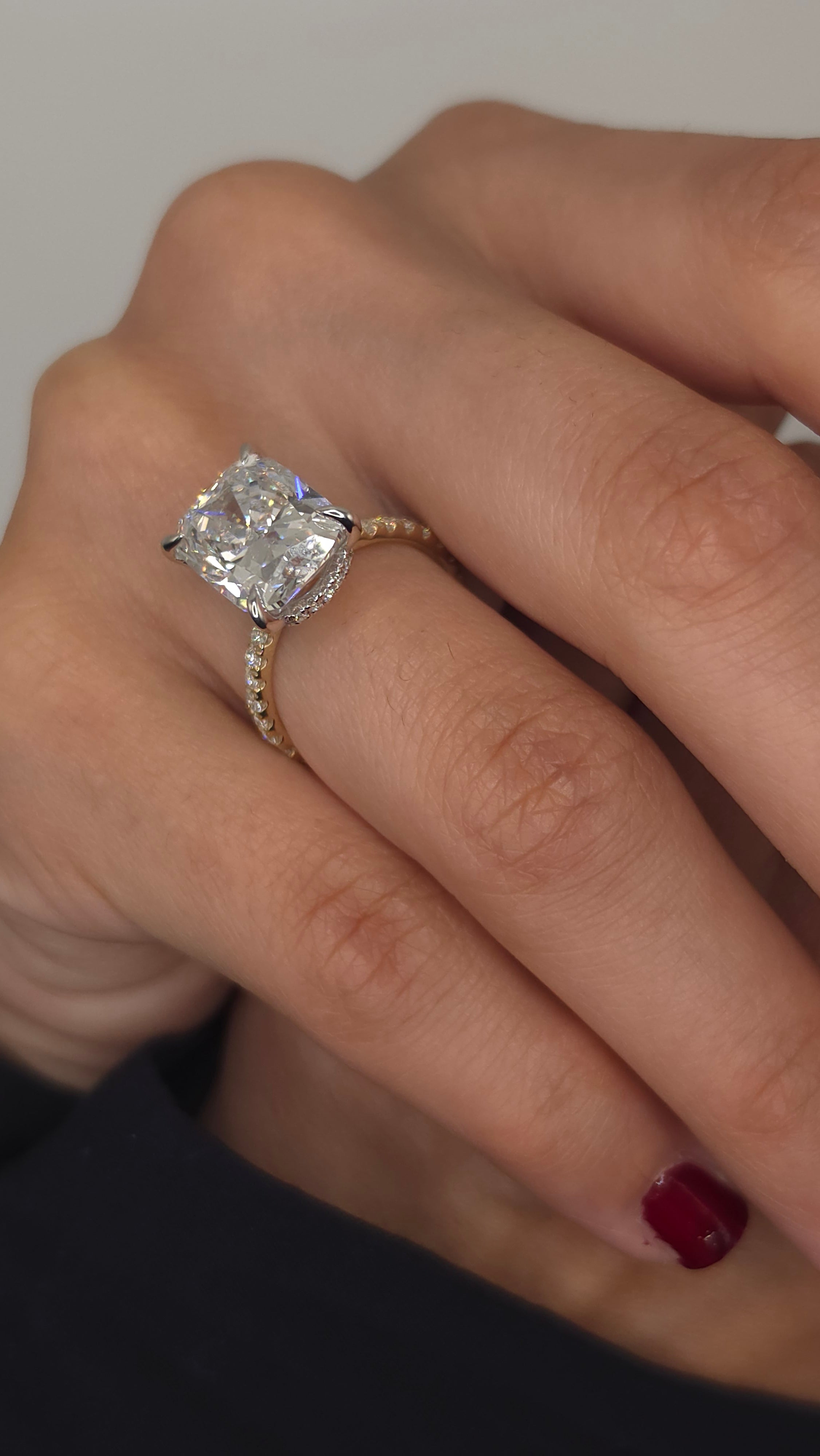 6.43 Ct Exquisite Elongated Cushion Cut Diamond Engagement Ring with Micro-Pavé Band