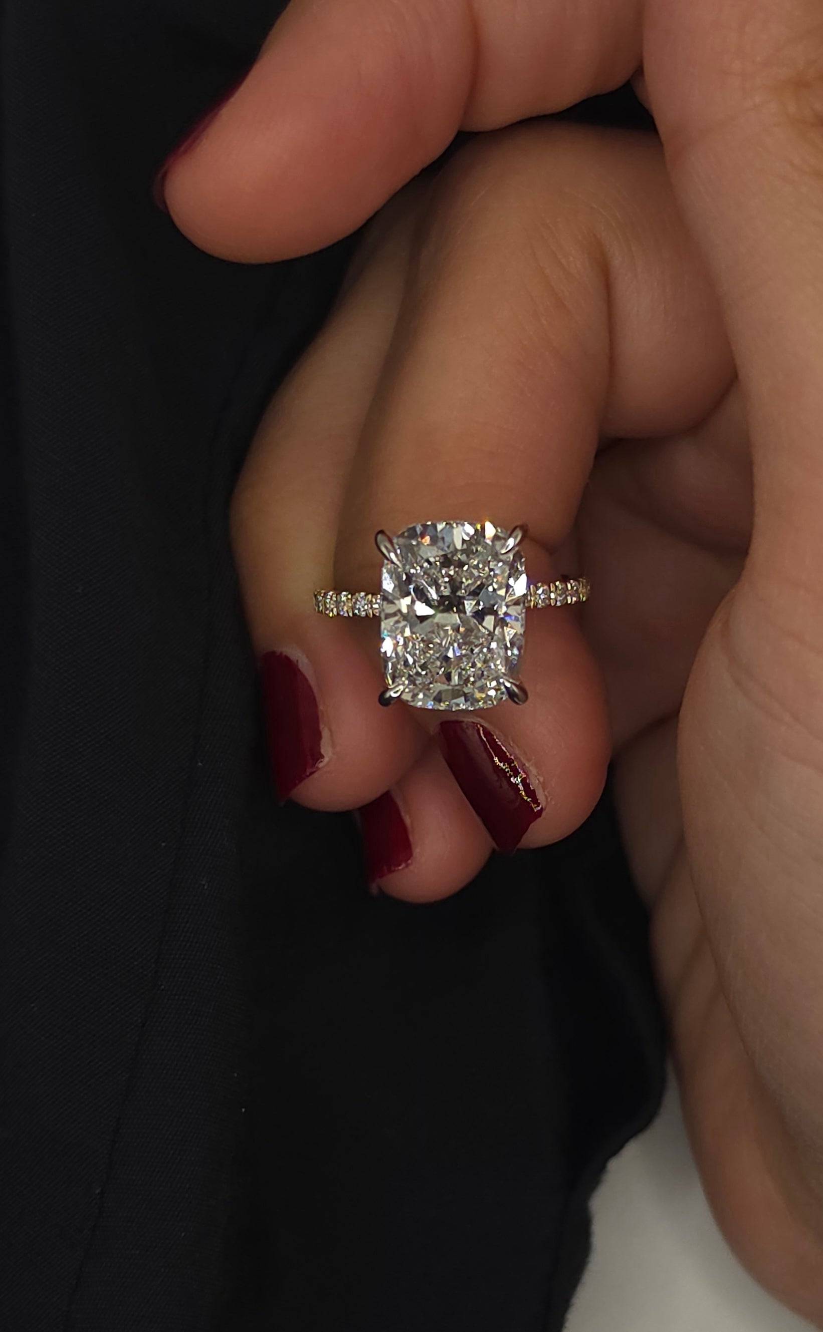 6.43 Ct Exquisite Elongated Cushion Cut Diamond Engagement Ring with Micro-Pavé Band