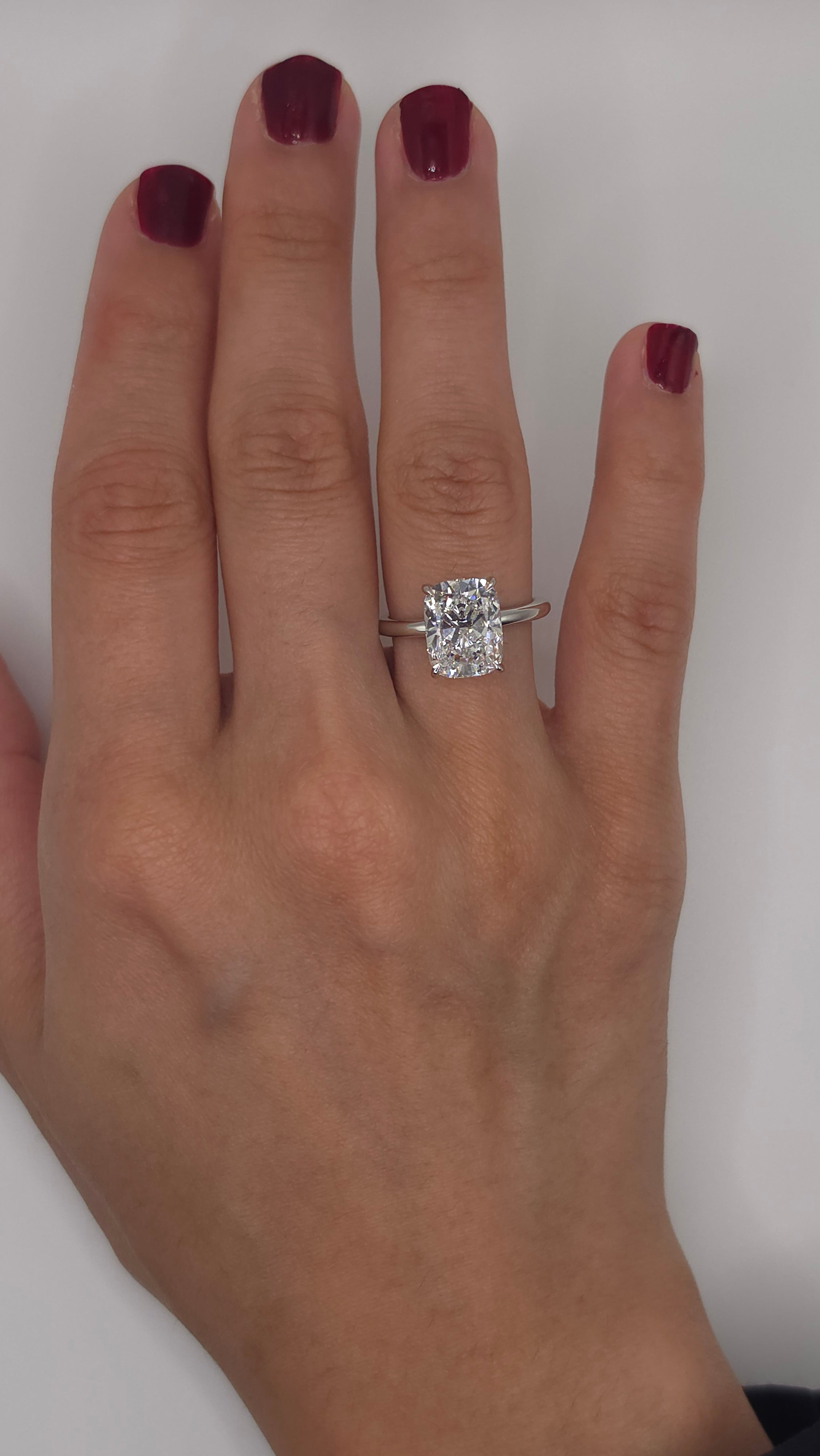 4.01 Ct Classic Elongated Cushion Cut Diamond Solitaire Engagement Ring in Solid 14K White Gold