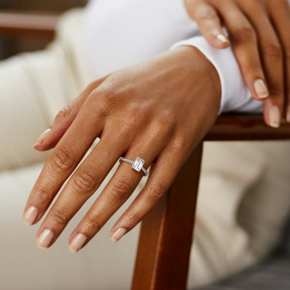 2.30 Ct In Emerald Bardot Scallop Engagement Ring