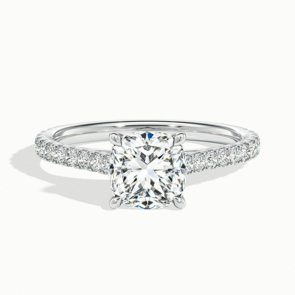 2.40 Ct In Cushion Bardot Scallop Engagement Ring
