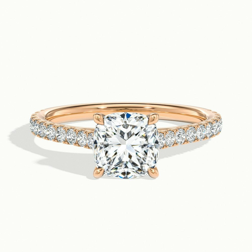 2.40 Ct In Cushion Bardot Scallop Engagement Ring