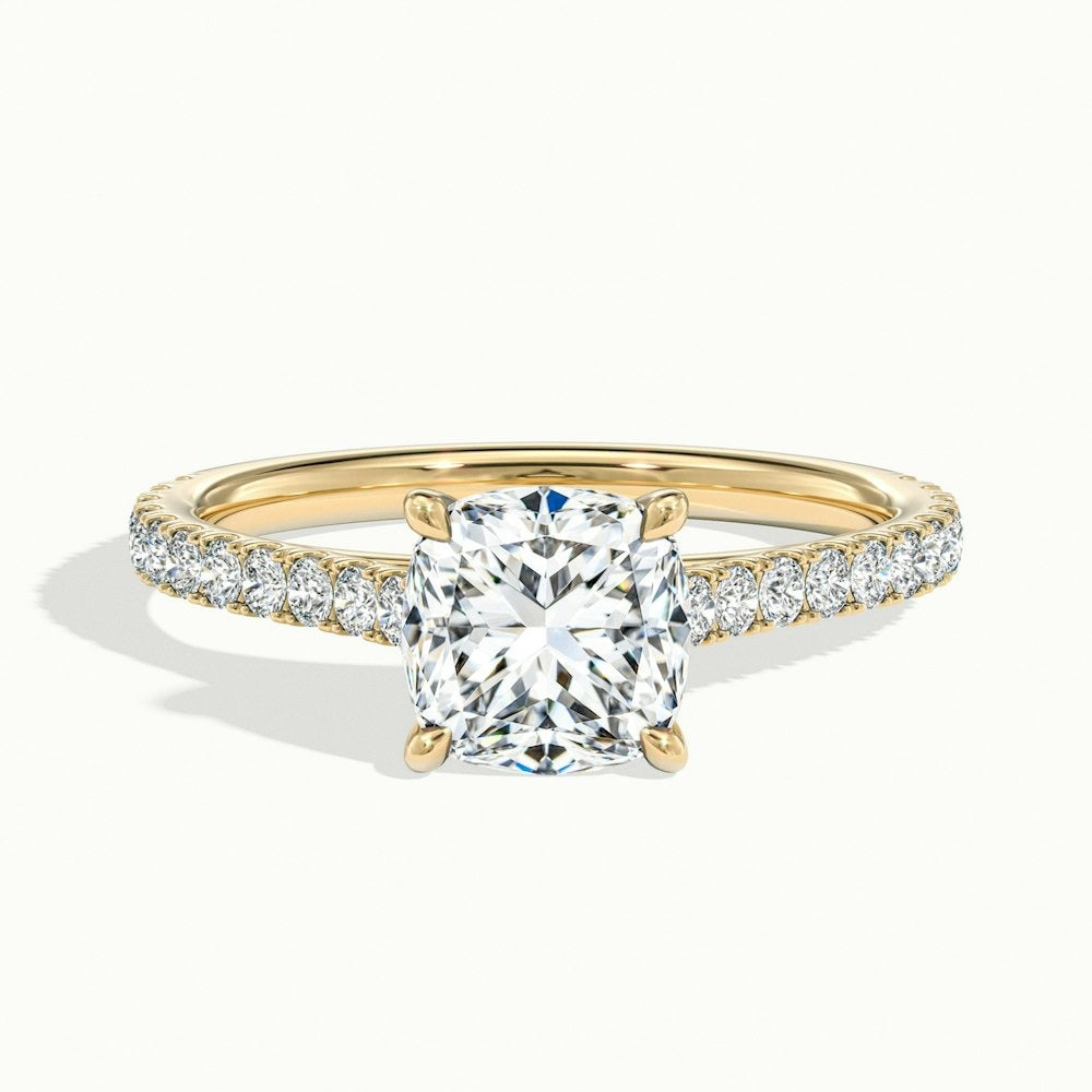 2.40 Ct In Cushion Bardot Scallop Engagement Ring