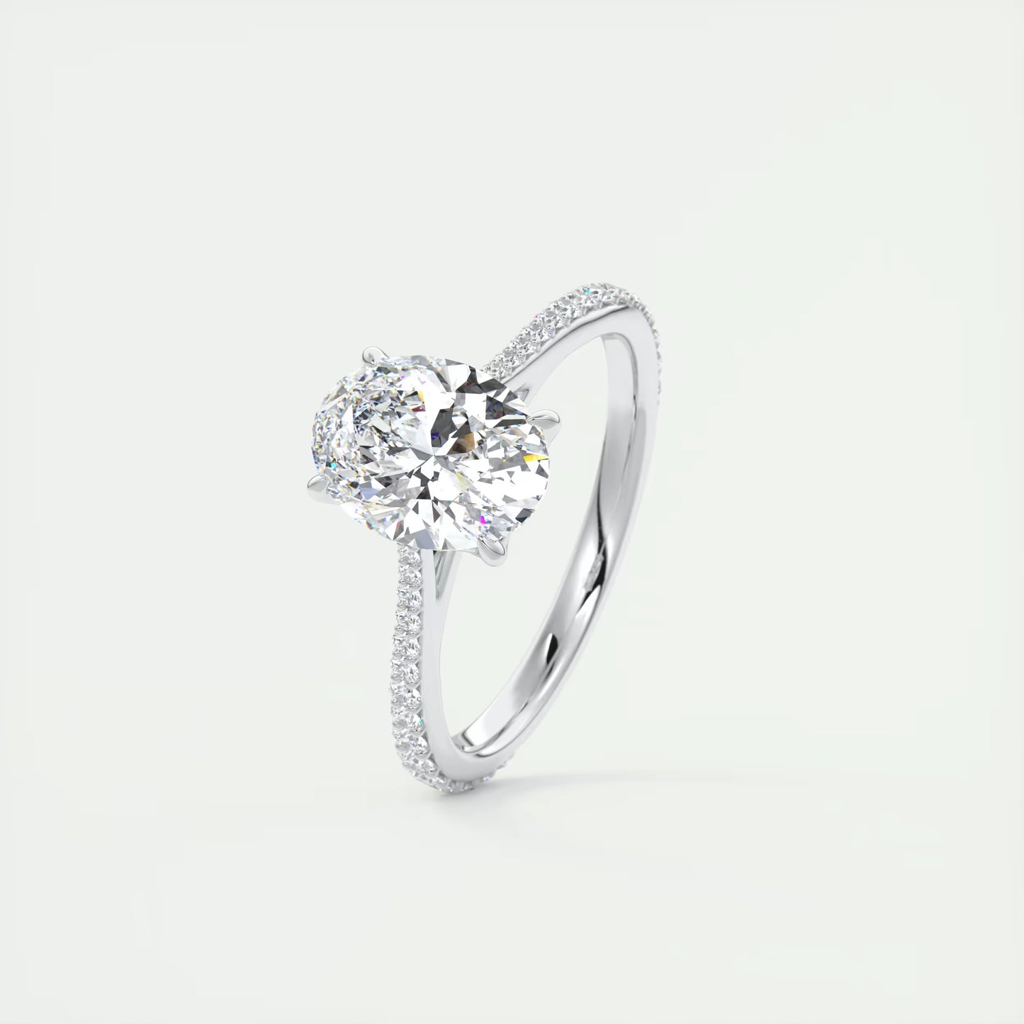 1.85 Ct Cathedral Royale Pavé Oval Floral Solitaire Ring