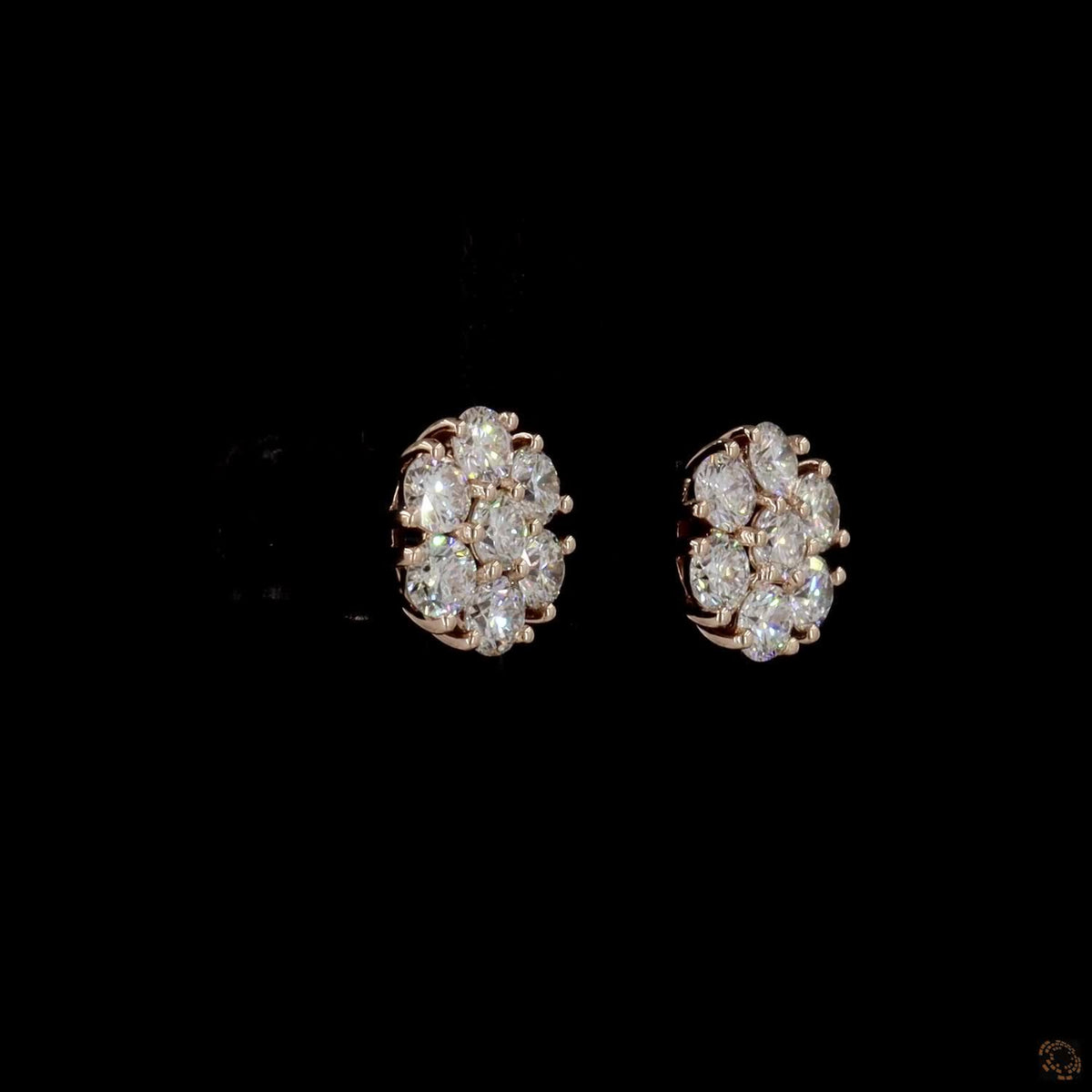 1.36 Ct Round Diamond Cluster Flower Stud Earrings in 14K Rose Gold