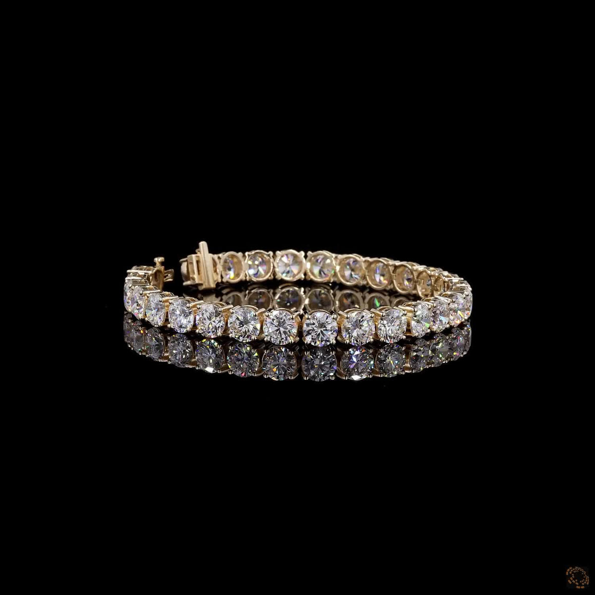 28.61 Ct 14K Yellow Gold Round Cut Tennis Bracelet with Double Safety Latch