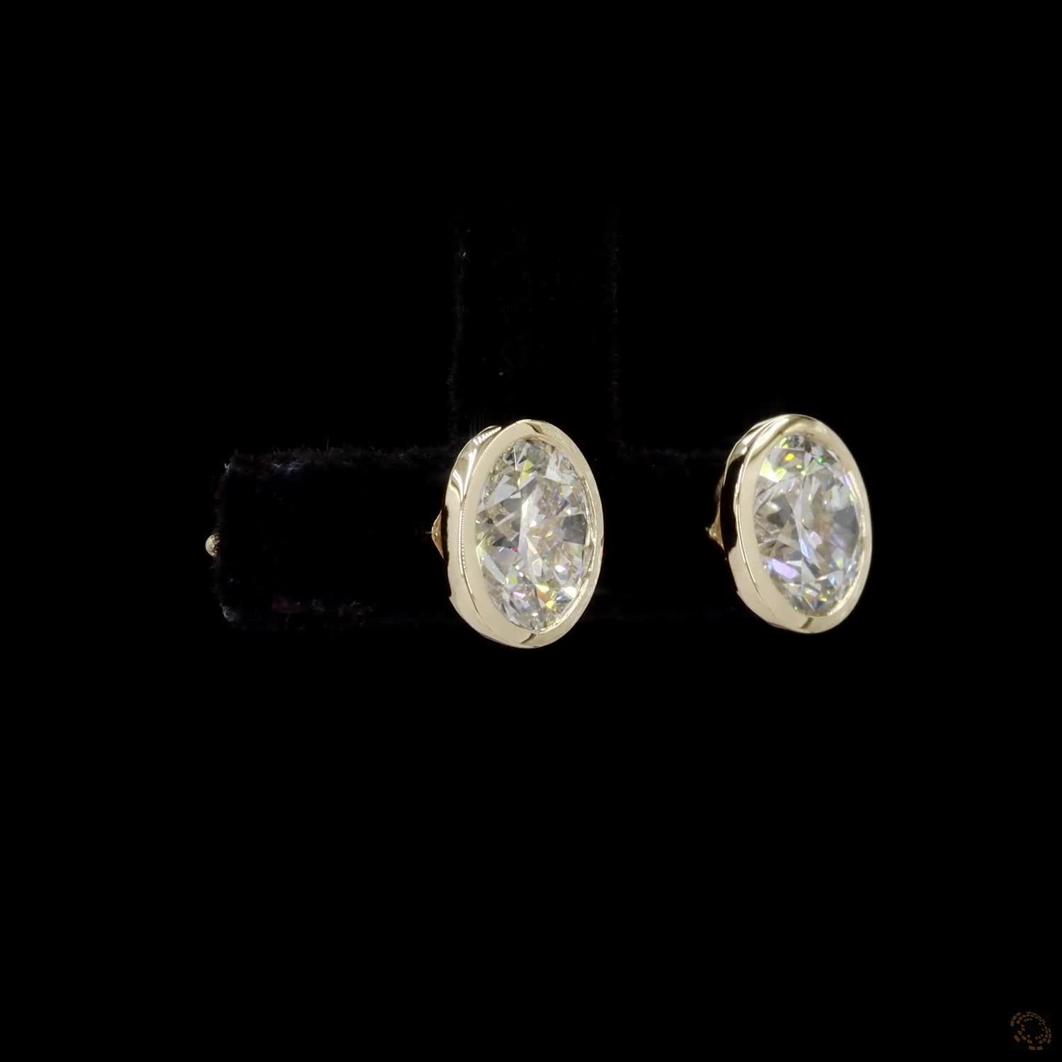 3.00 Ct Yellow Gold Round Brilliant Bezel Set Solitaire Stud Earrings