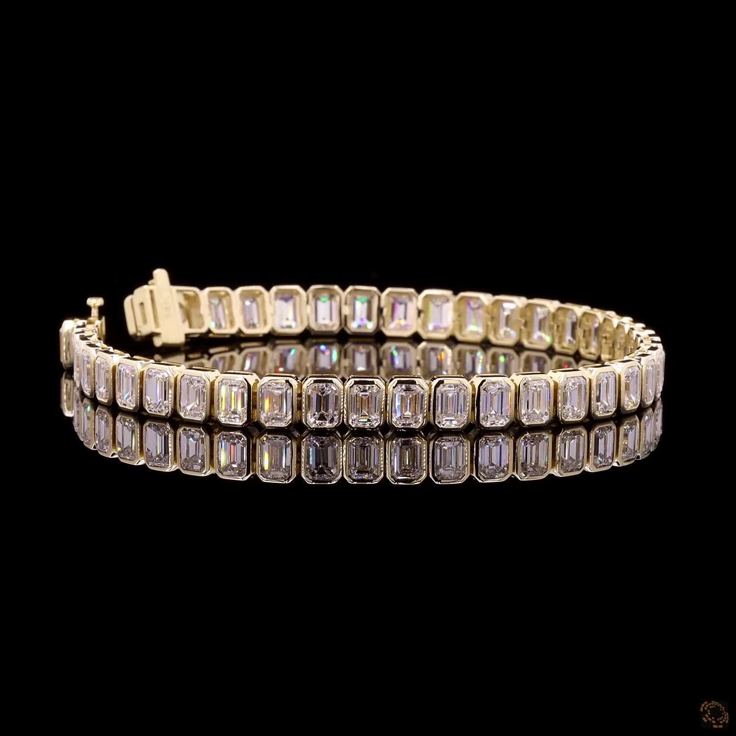 16.92 Ct Yellow Gold Emerald Cut Bezel Fancy Bracelet, Modern Bezel Set Moissanite Statement Bracelet, Architectural Stackable Fine Jewelry, Gift for Her