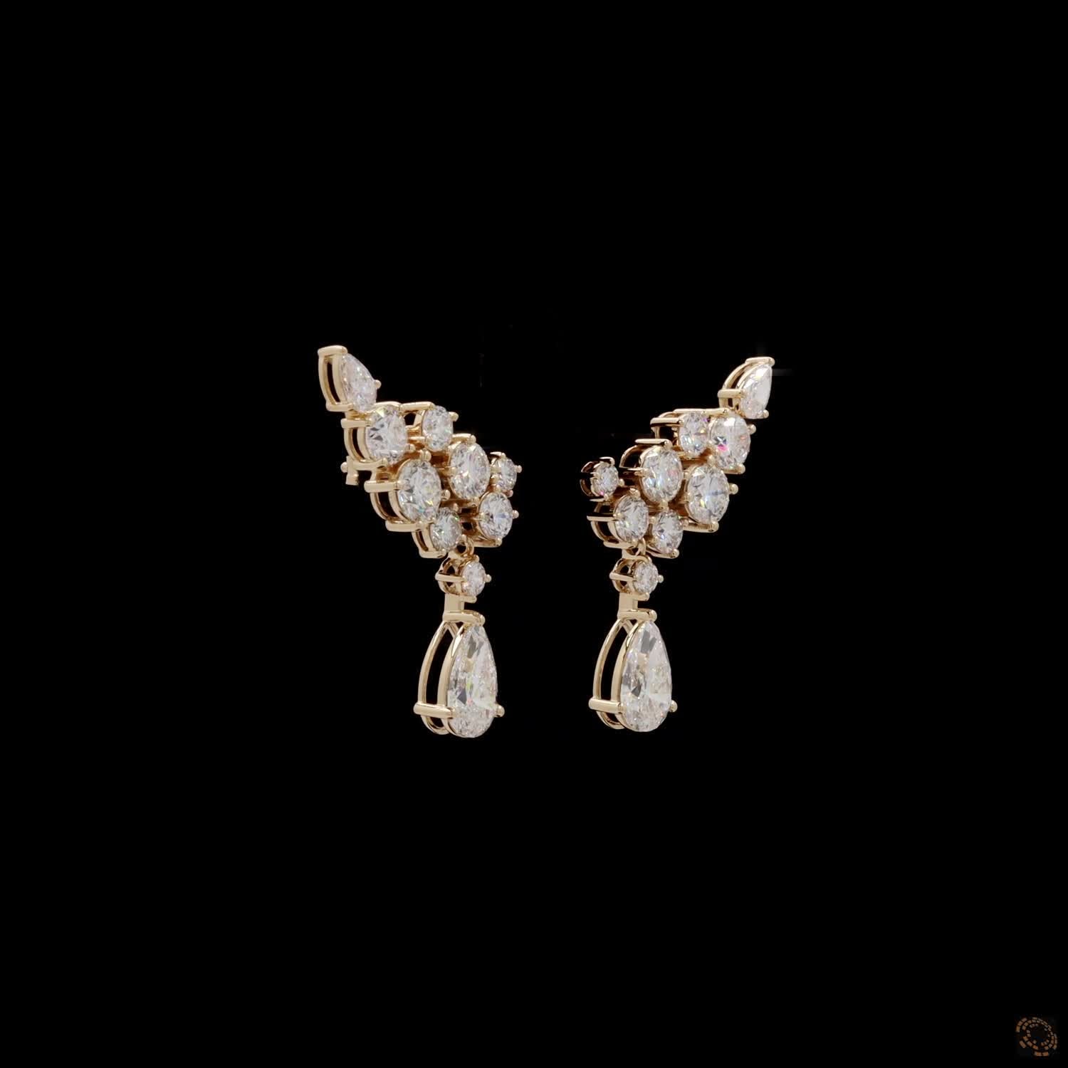 7.97 Floating Diamond Cluster Ear Crawler Earrings with Pear Dangles (Copy)