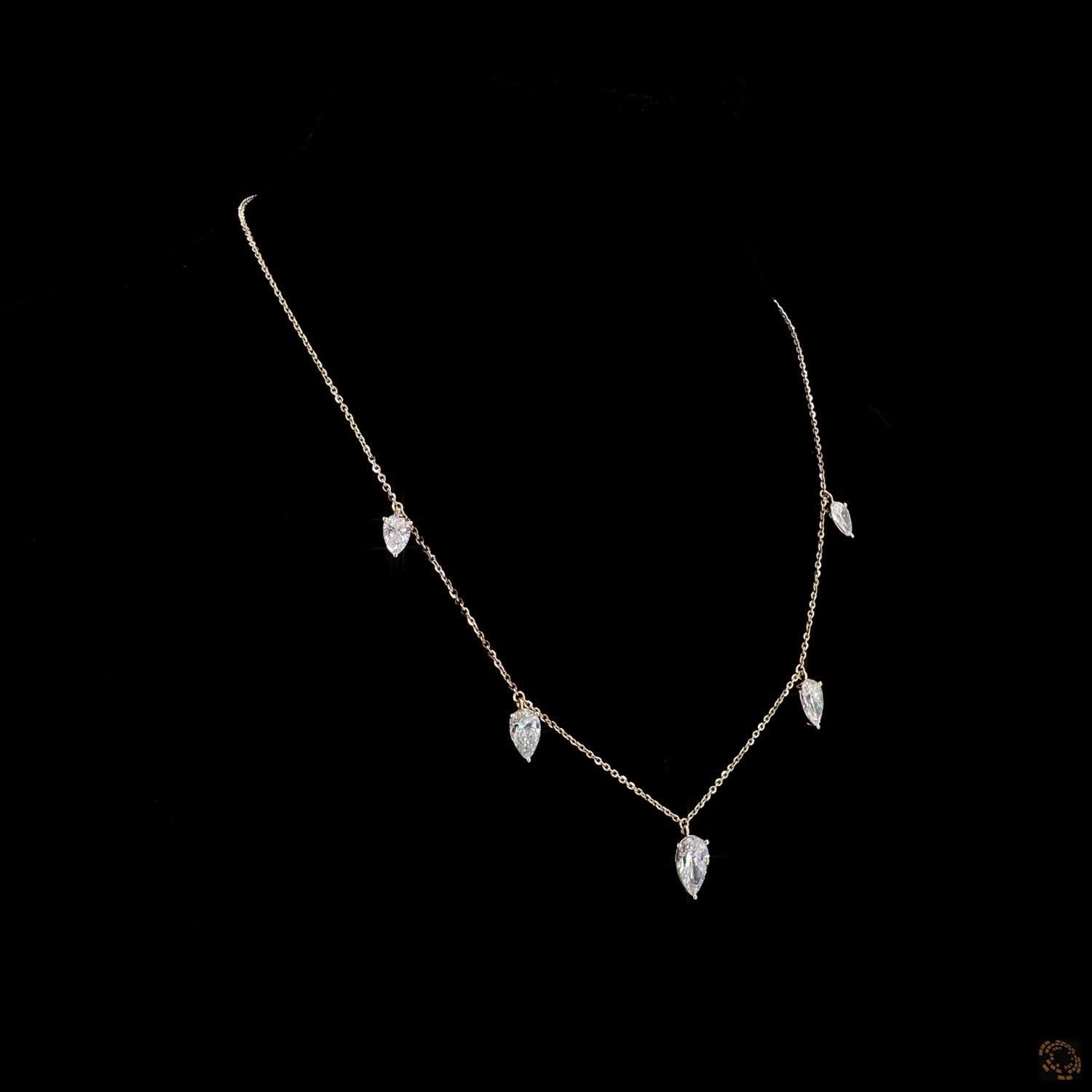5.34 Ct Pear Cut Diamond Drop Station Choker Necklace in Rose Gold