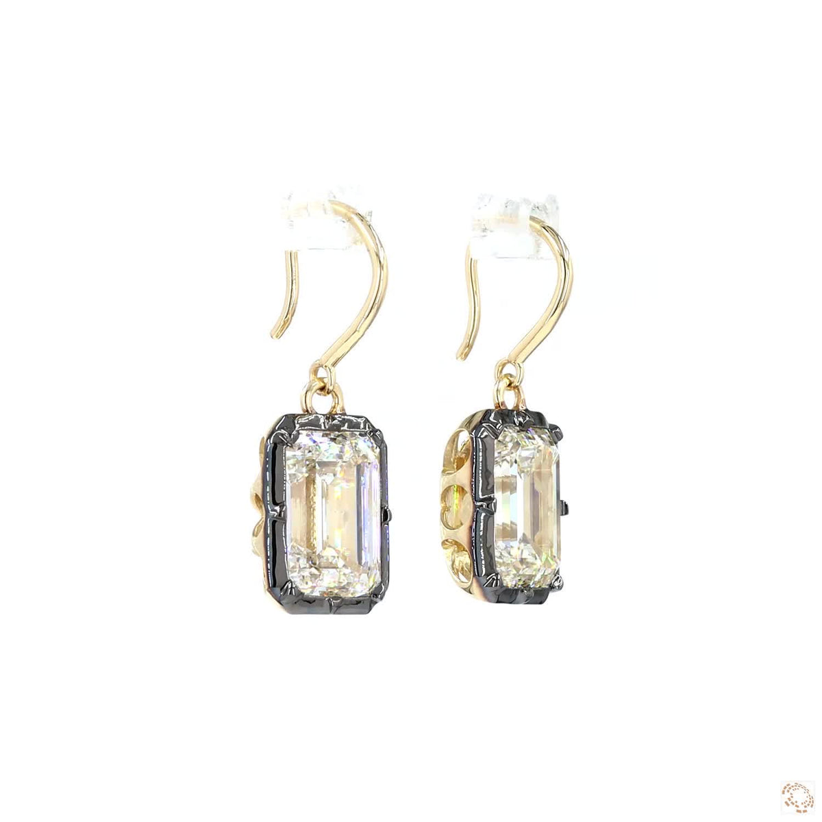 6 Ct Make a striking statement with these vintage-inspired emerald-cut diamond drop earrings