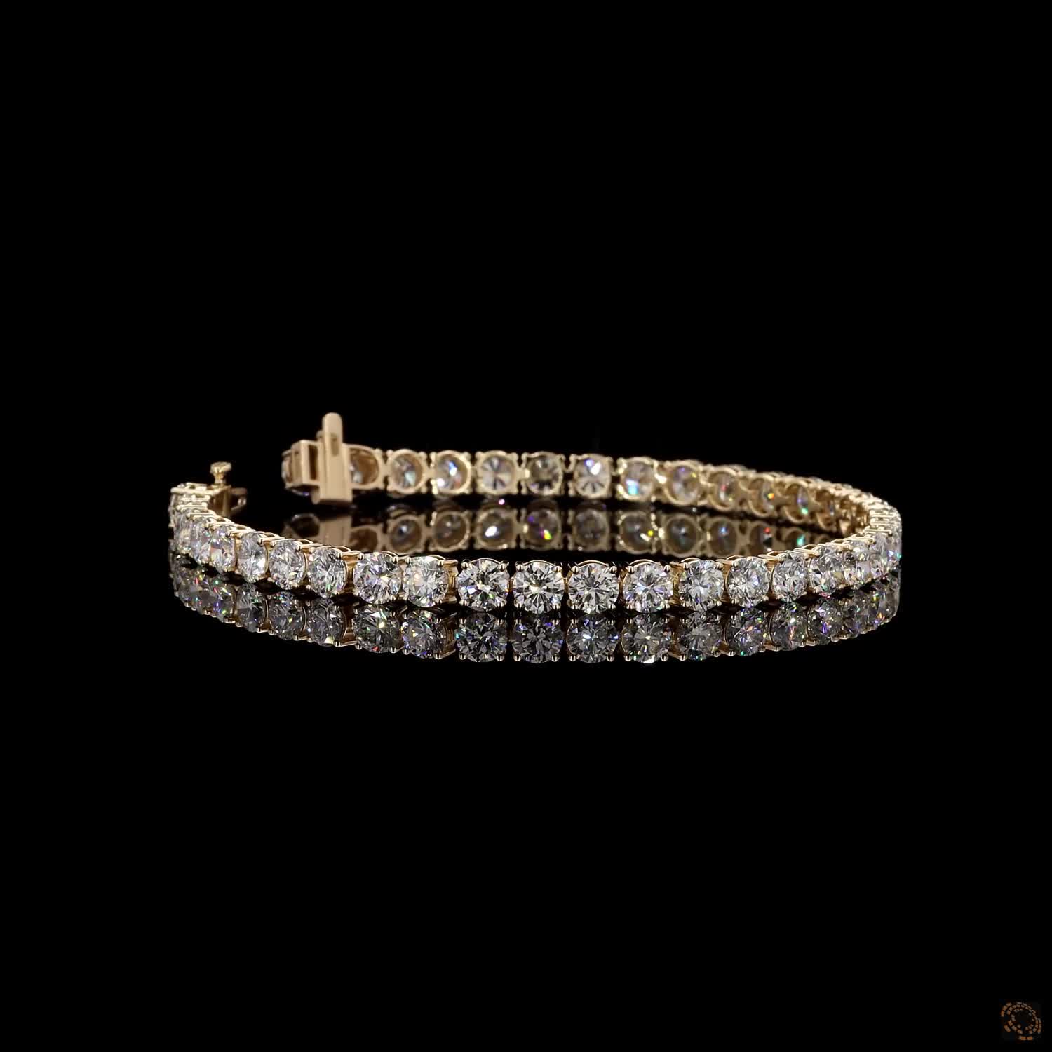 12.63 Ct Yellow Gold Round Moissanite Tennis Bracelet, Timeless 4-Prong Eternity Line Bracelet, Everyday Layering Fine Jewelry, Gift for Her