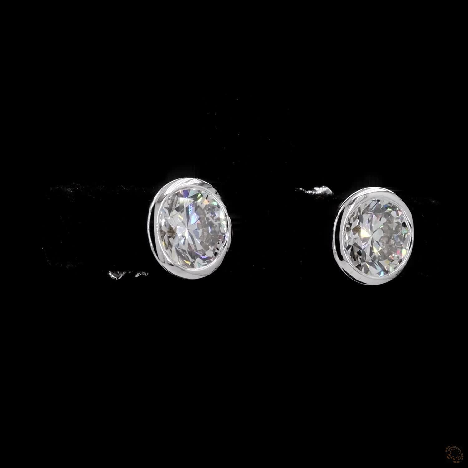 2.13 Ct Round Diamond Solitaire Stud Earrings, High-Polish 14K White Gold Compass-Set Single-Claw Studs for Women