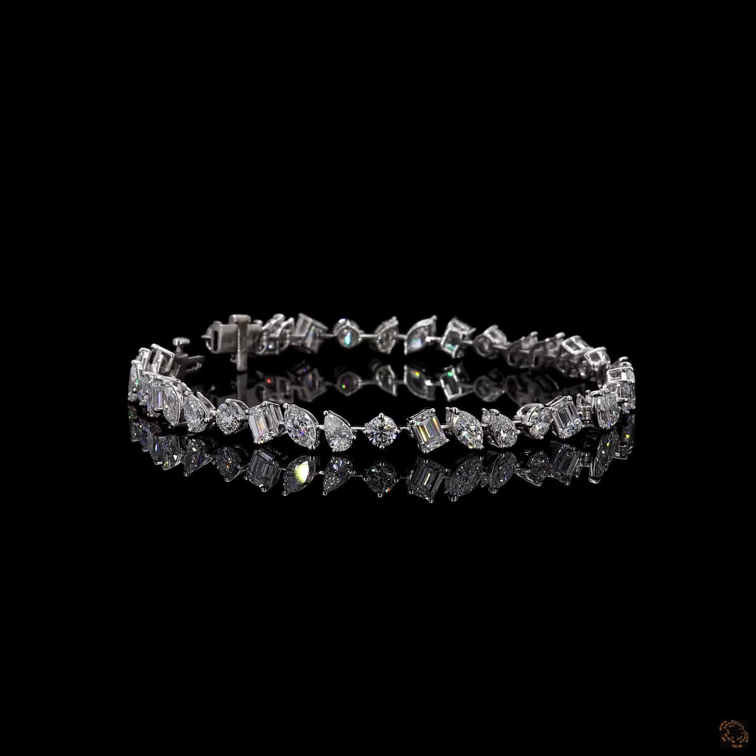 8.26 Ct 14K White Gold Mixed Cut Moissanite Tennis Bracelet with Double Latch Box Clasp