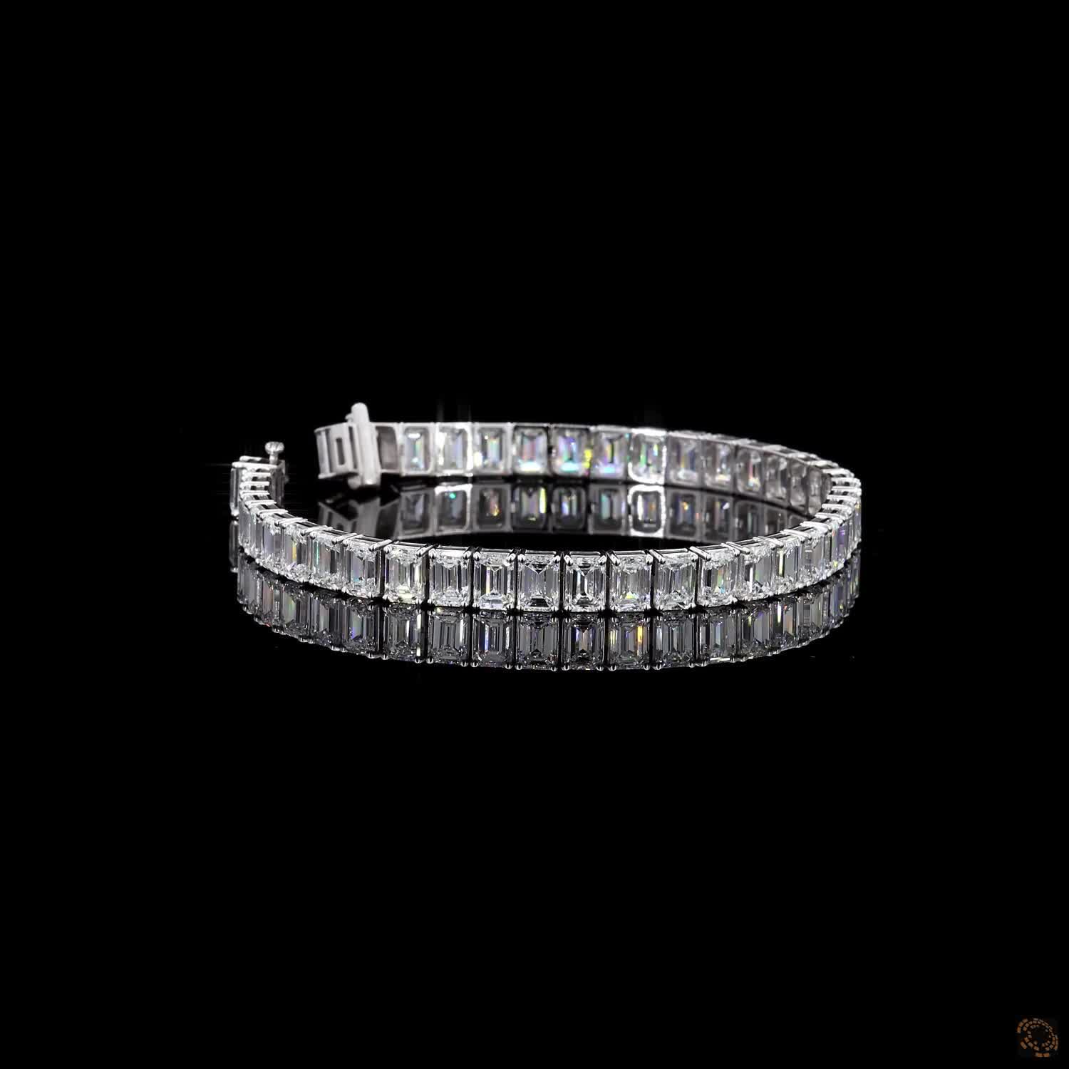9.88 Ct White Gold Emerald Cut Tennis Bracelet, Vertical Emerald Moissanite Eternity Bracelet, Modern Architectural Fine Jewelry, High-End Bridal Gift
