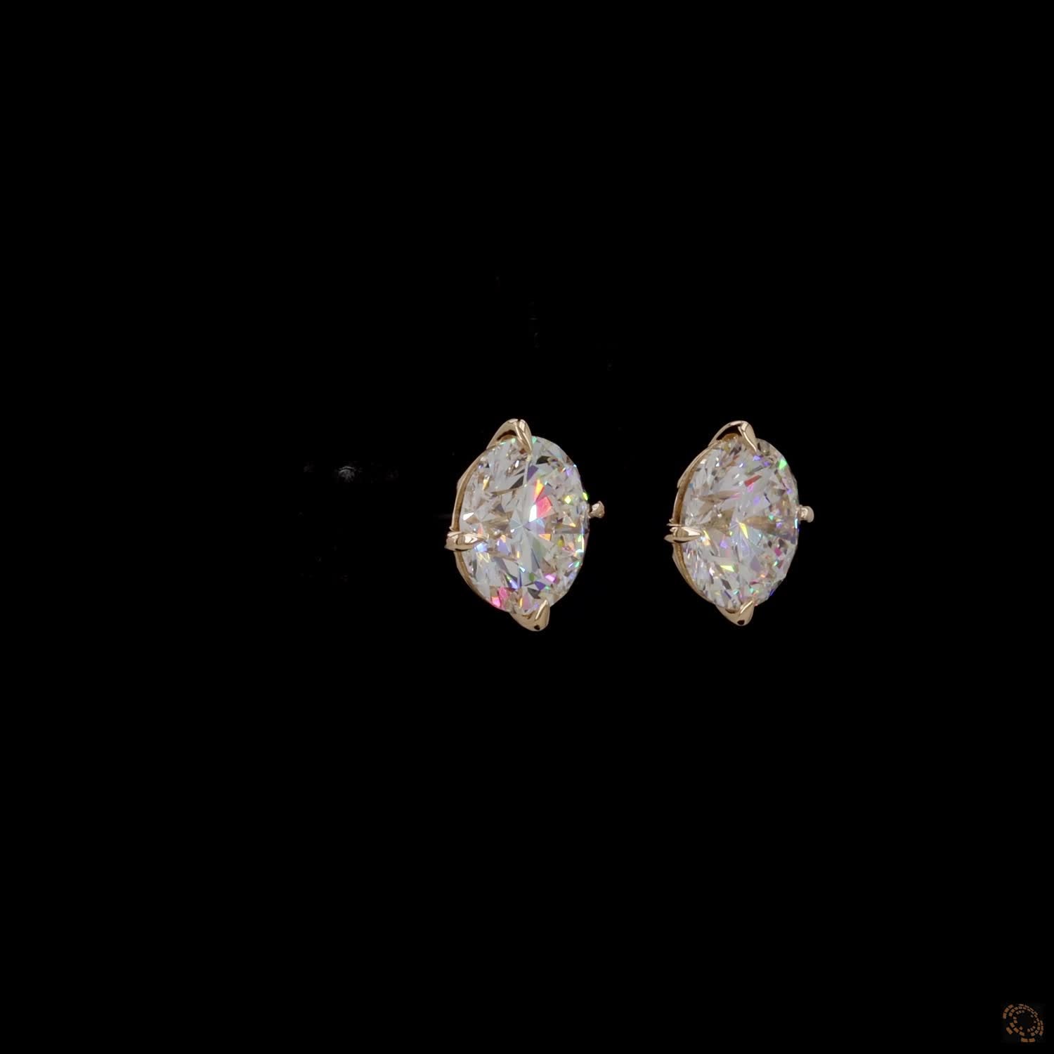 6.08 Ct Round solitaire diamond studs, yellow gold diamond stud earrings, classic round diamond earrings, 4-prong diamond studs yellow gold, brilliant cut diamond studs