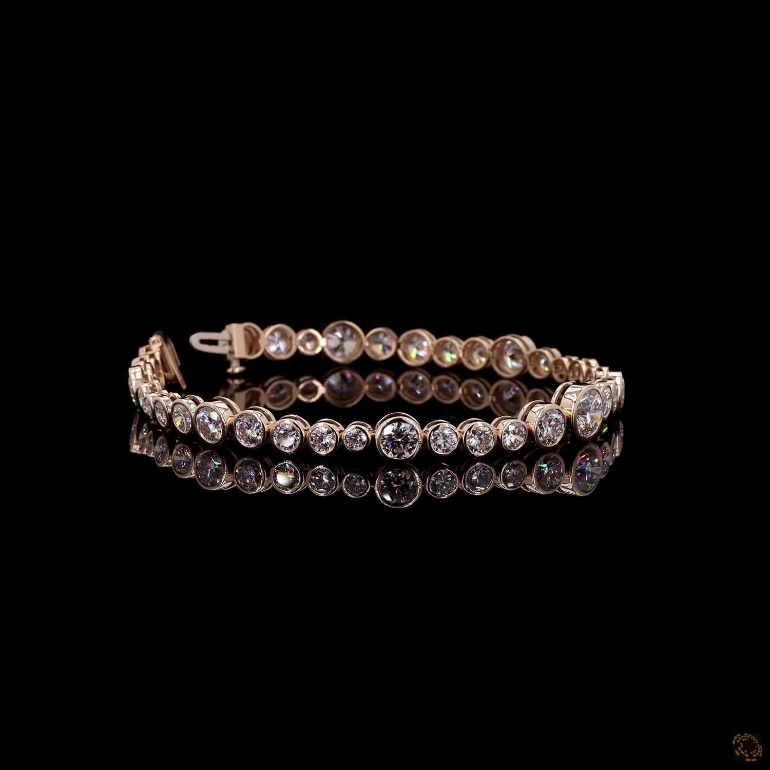 9.99 Ct Yellow Gold Bezel Fancy Bracelet, Round Brilliant Moissanite Eternity Bracelet, Modern Minimalist Stackable Bridal & Anniversary Jewelry
