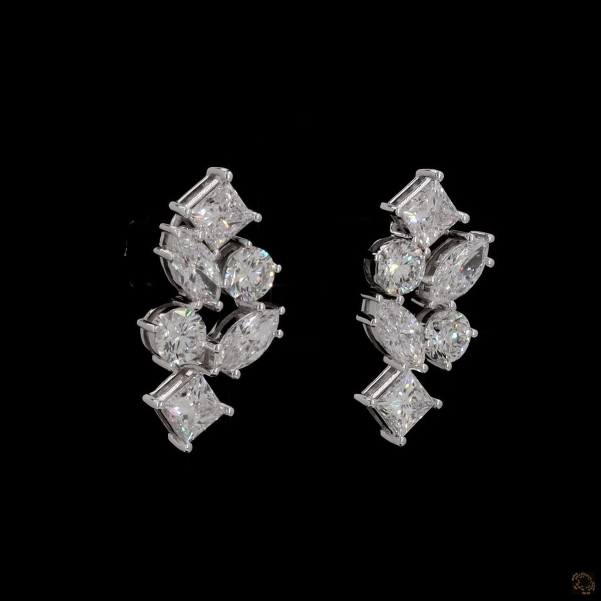 5.6 Ct Multi-Shape Diamond Cluster Drop Earrings in 14K White Gold