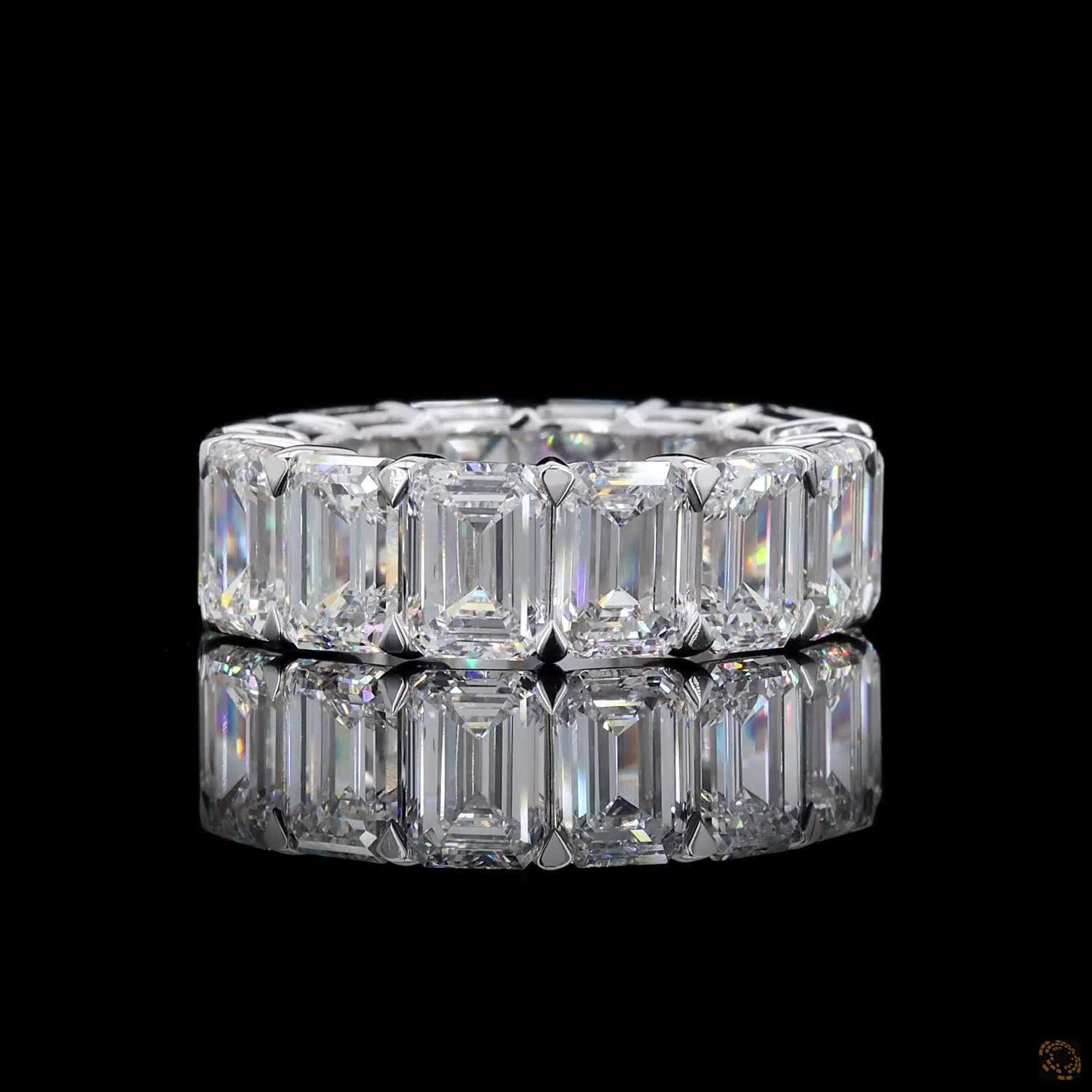 16.12 Ct Full Eternity Wedding Band, Emerald Cut Anniversary Band, White Gold Lab Diamond Bridal Ring