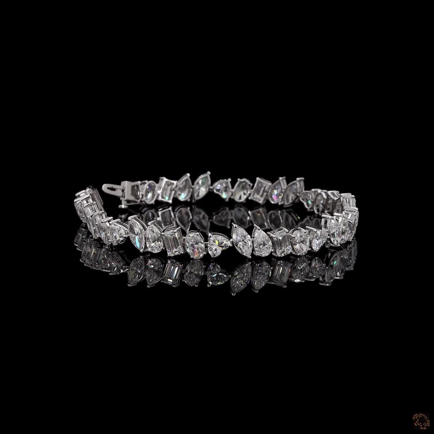 12.77Ct Alternating Mixed Fancy Cut Diamond Tennis Bracelet