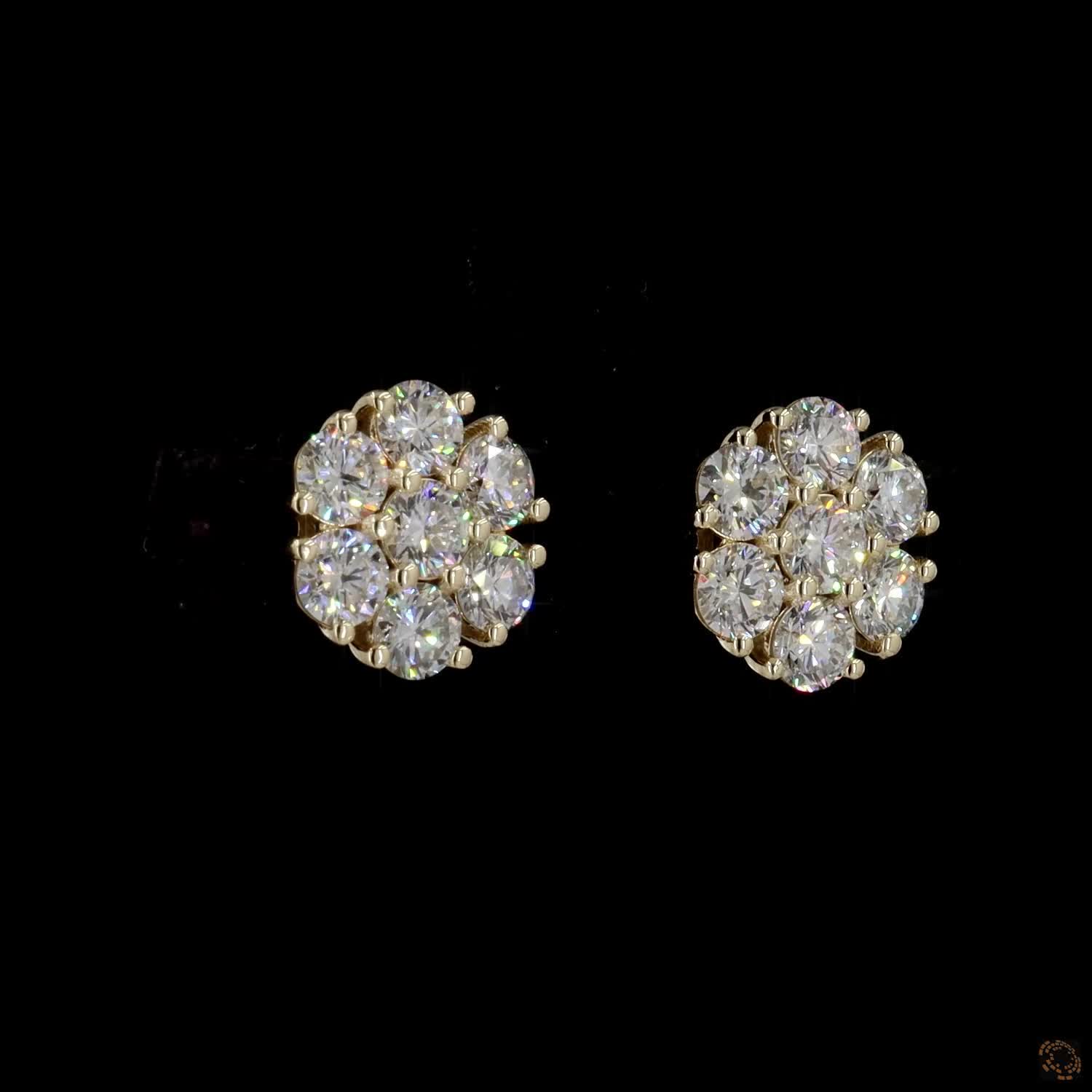 2.06 Ct 14K Yellow Gold Round Cut Diamond Flower Cluster Stud Earrings – Blossom Solitaire Illusion Studs